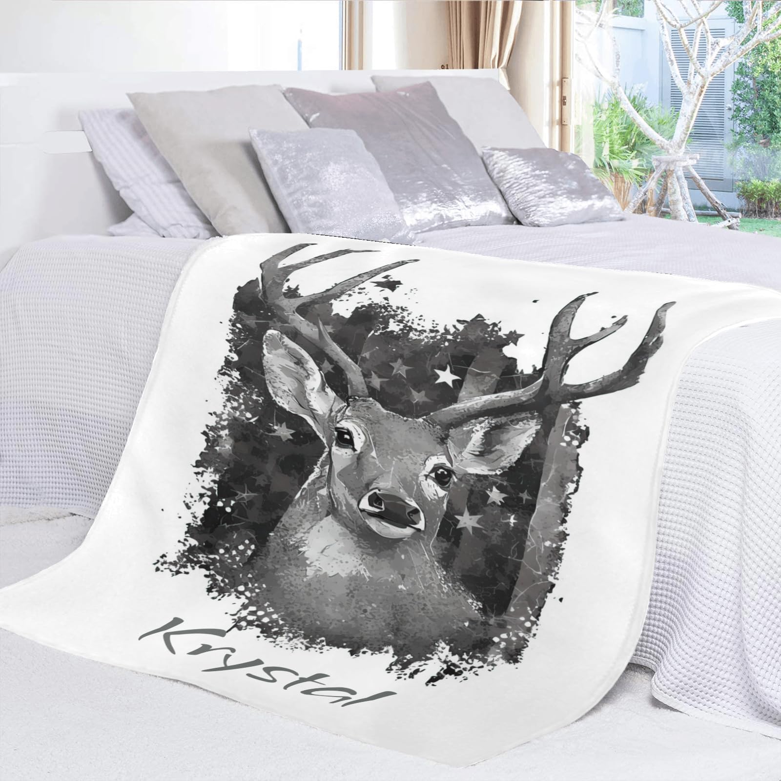 Custom Personalized American Flag Deer Camo Fleece Blanket with Name - Super Soft 50x60 Inch Throw Blanket for Couch, Sofa & Bed - Perfect for Camping, Tailgating and Patriotic Home Decor