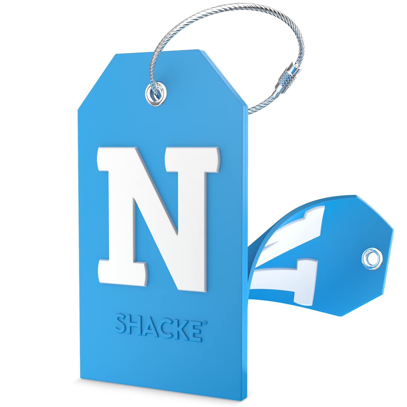 Shacke Initial Luggage Tag with Full Privacy Cover & Stainless Steel Loop - Durable Personalized Travel Accessory for Suitcases, Backpacks & Carry-Ons (Aqua Teal, Letter N) - Perfect for Airports, Business Trips & Vacation Travel