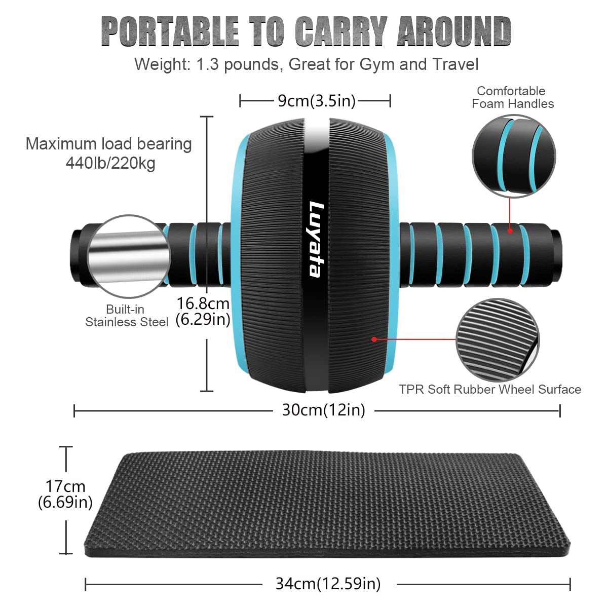 10-in-1 Ab Roller Wheel Kit with Resistance Bands, Knee Mat, Jump Rope & Push-Up Bar - Core Strength & Abdominal Workout Equipment for Home Gym - Perfect for Men & Women Training, Yoga, and Full-Body Fitness