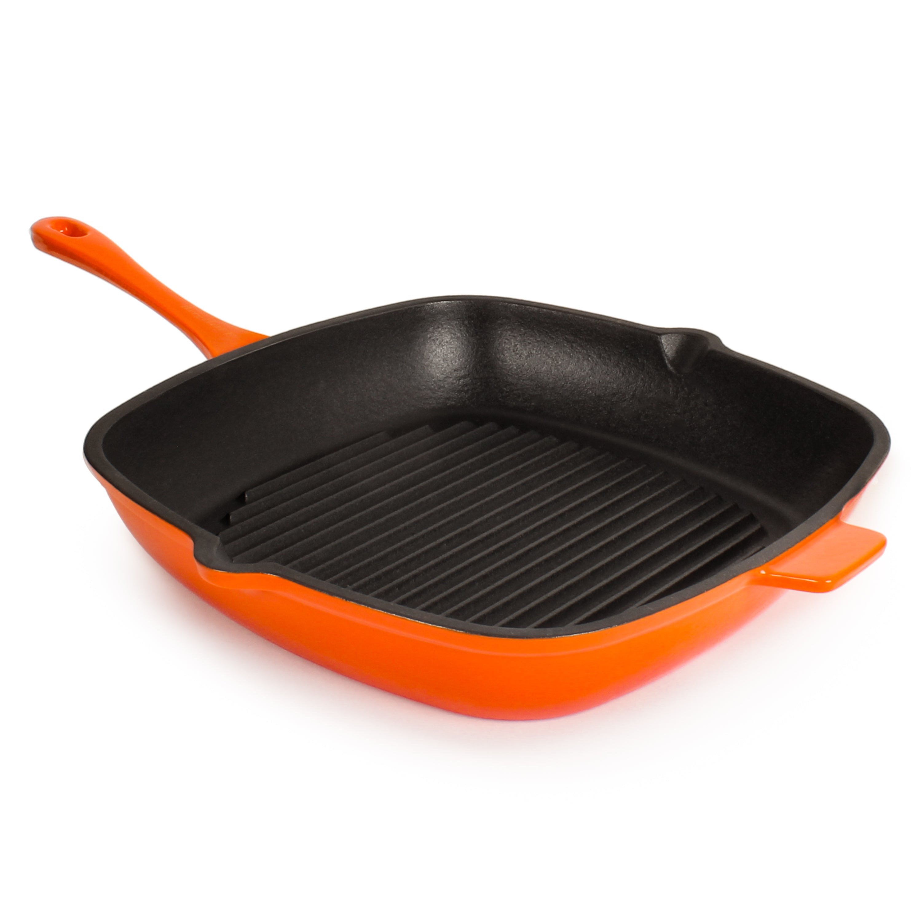 BergHOFF Neo 2-Piece Cast Iron Grill Pan Set with Steak Press - 11 Inch, Orange | Perfect for Indoor/Outdoor Grilling, BBQ, Steak, Burgers & More