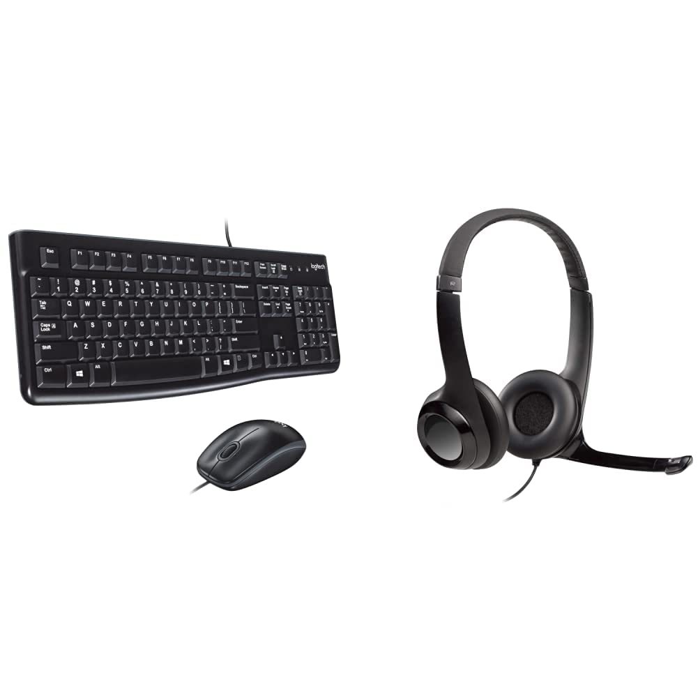 Logitech MK120 Wired Keyboard and Mouse Combo & H390 USB Headset with Noise-Cancelling Mic - Black | for PC, Mac, Laptop | Perfect for Office Work, Gaming & Online Meetings