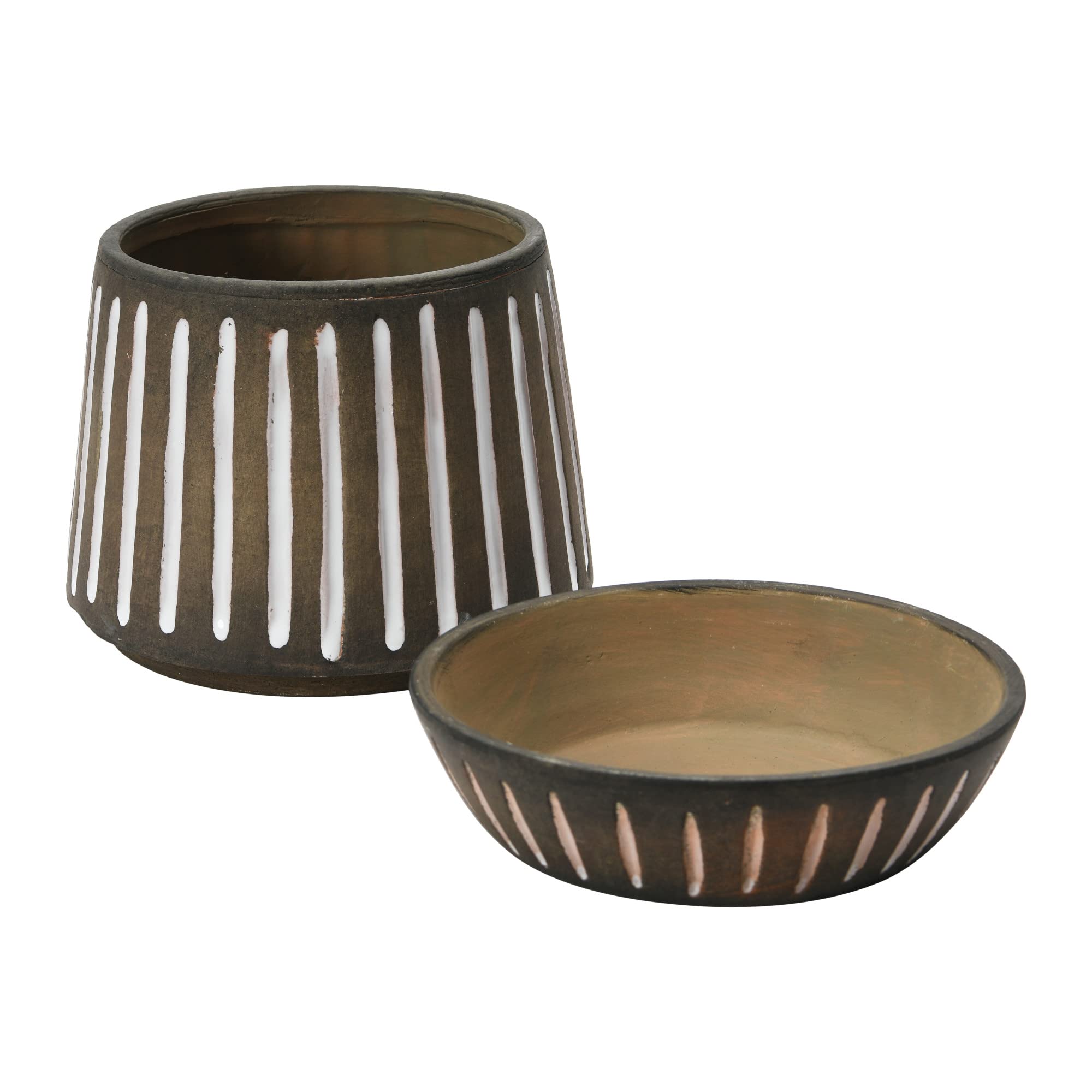 Creative Co-Op Terra Cotta Planter Pots with Saucers - Set of 2, Brown & White Ceramic Flower Pots for Indoor Plants, Succulents & Herbs - Perfect for Home Decor, Windowsills & Garden Planting