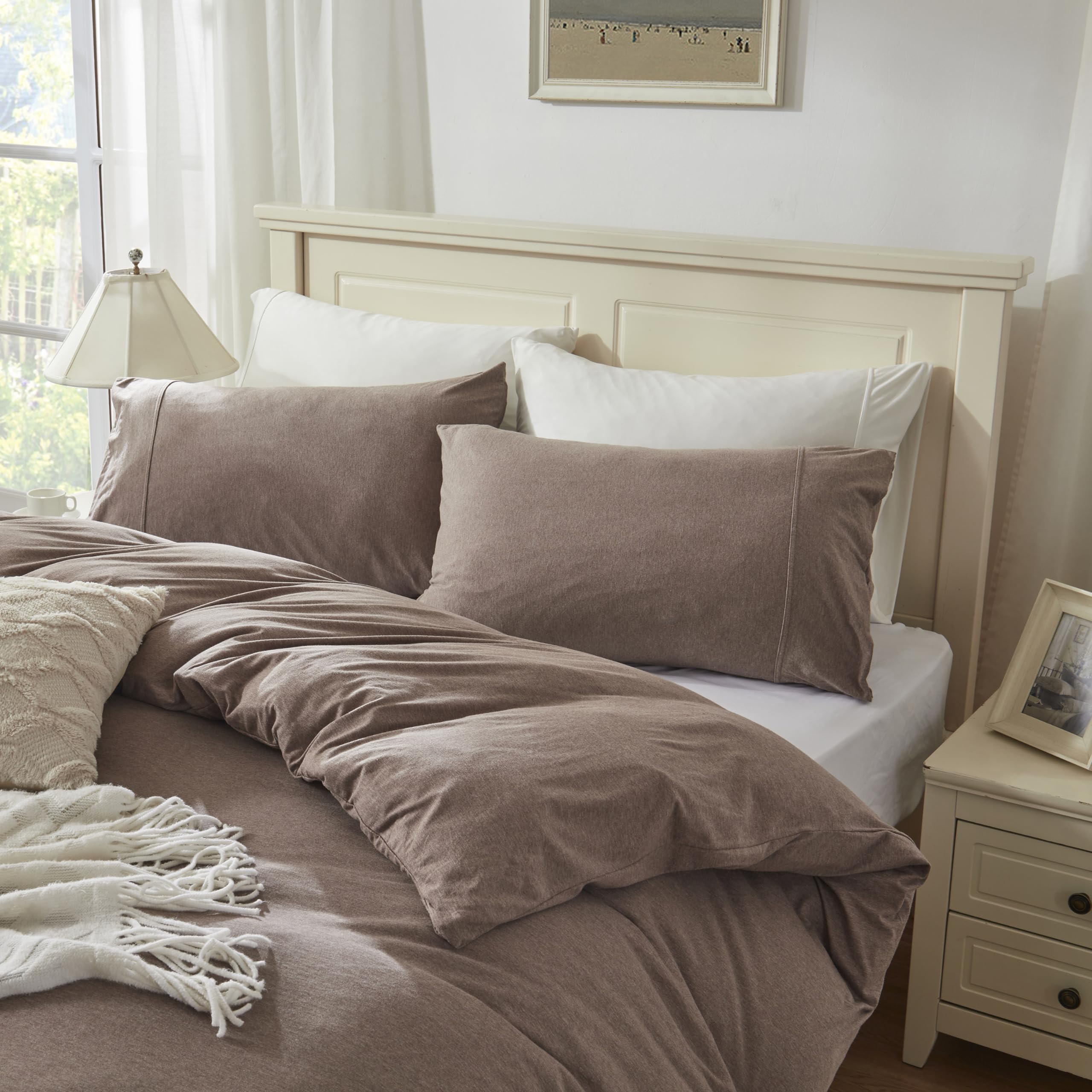 Soft Jersey Knit Cotton Duvet Cover Set - King Size 3pc for Cozy Bedroom