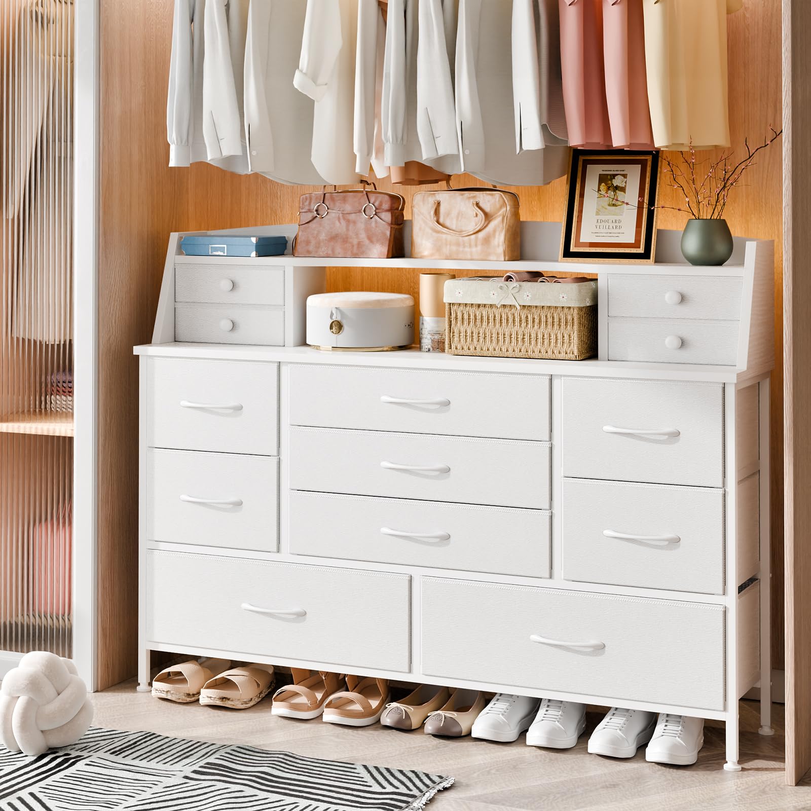 White 13-Drawer Fabric Dresser with PU Finish - Versatile Storage for Bedroom, Nursery, Living Room, Closet & Hallway | Perfect for Kids, Girls & Adults | Space-Saving Organizer for Clothes, Toys & Home Essentials