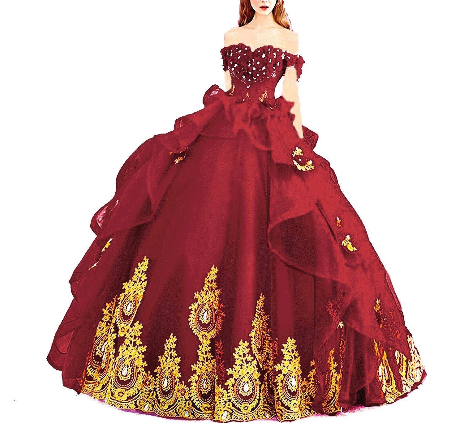 Elegant Off Shoulder Sweet 16 Prom Ball Gown with Beaded Details - Princess Quinceanera Dress for Cosplay & Special Occasions | Perfect for Prom, Homecoming, Birthday Parties & Formal Events