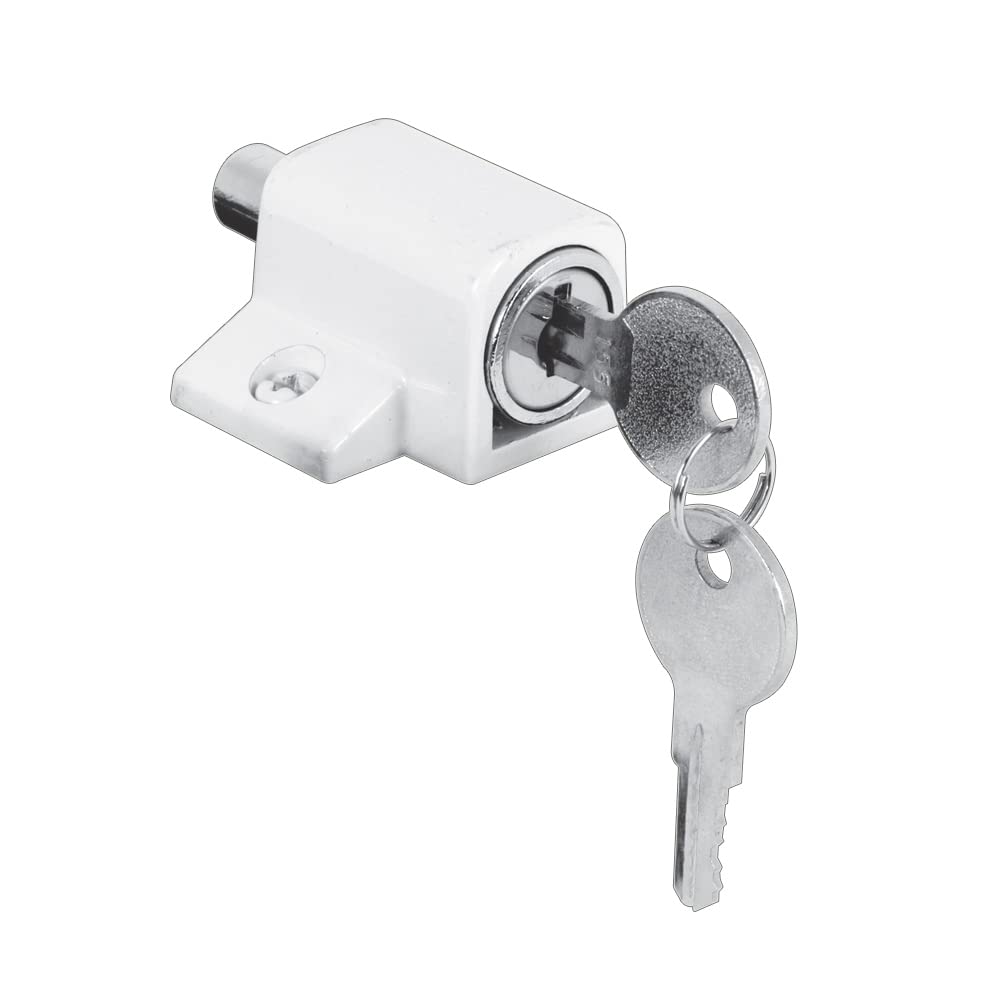 Prime-Line U 9862 White Push-in Sliding Door Keyed Lock - Secure Patio, Closet & Barn Doors for Home & Office Safety