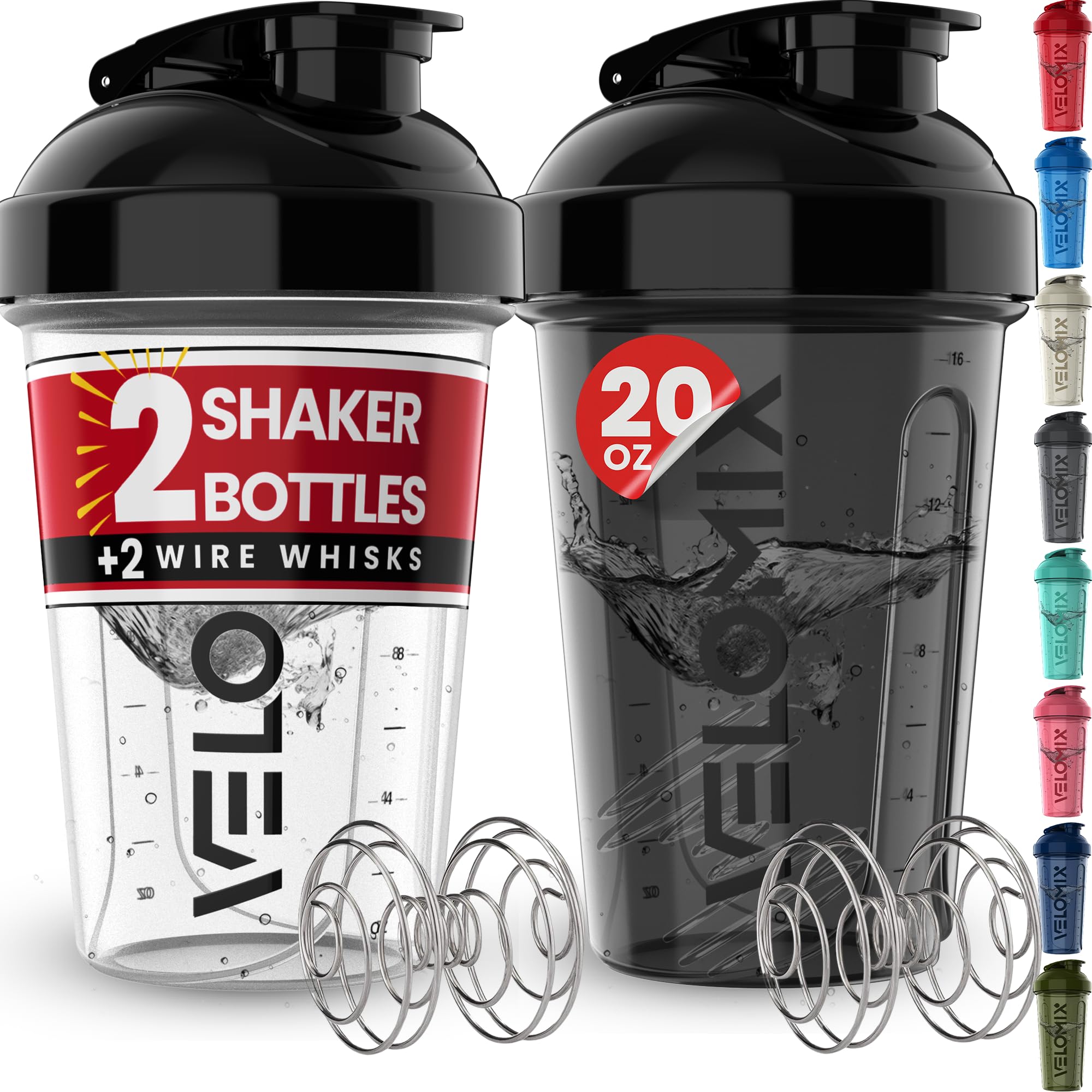 2 Pack 20 oz Protein Shaker Bottles with Wire Whisk - Leak Proof Mixing Cups for Protein Powder, Pre Workout & Smoothies - Perfect for Gym, Fitness & Post Workout Recovery