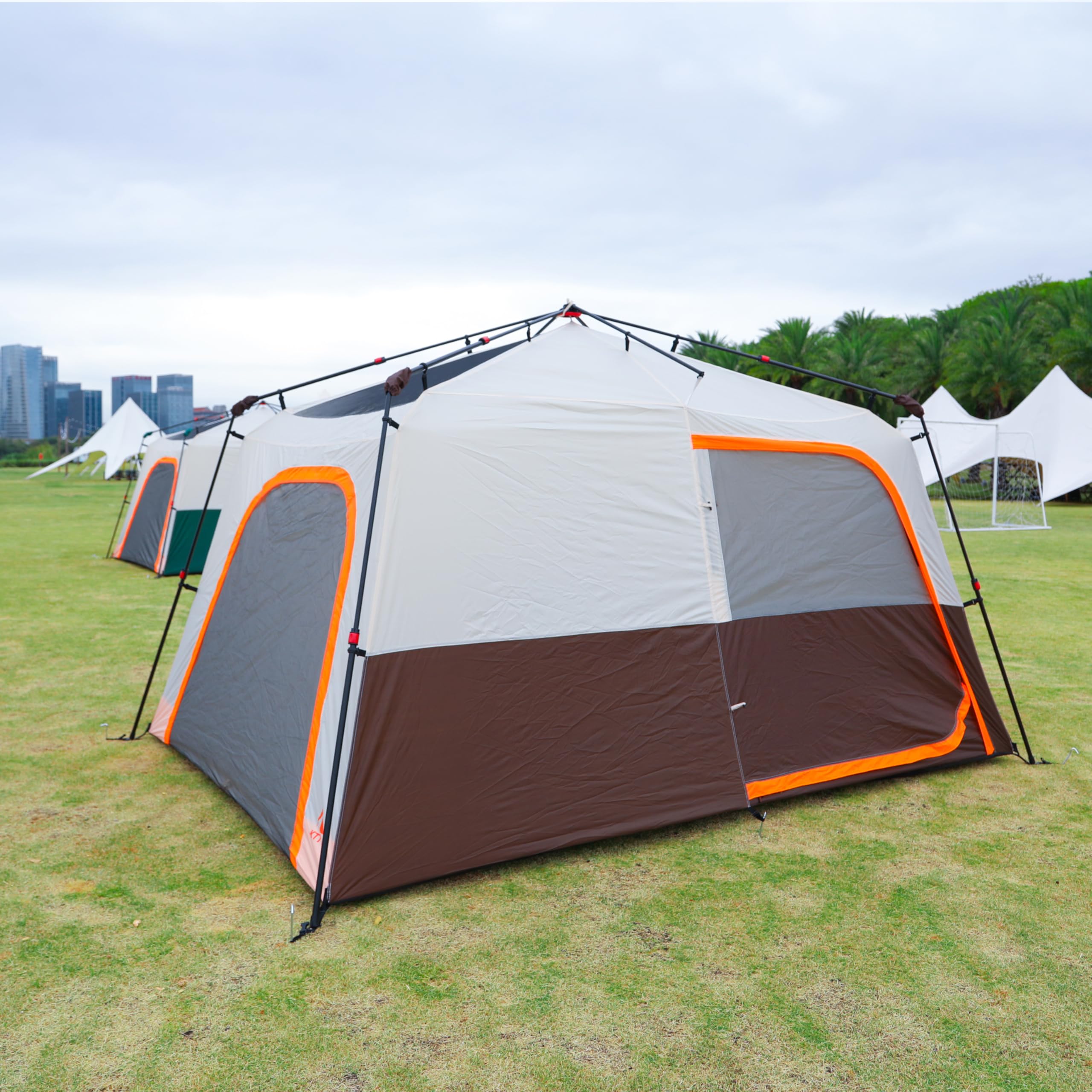 KTT Large 6-8 Person Family Cabin Tent with Straight Wall Design - 3 Doors & 3 Mesh Windows, Waterproof Outdoor Camping Tent for Picnics, Family Gatherings, and Backpacking Adventures | Perfect for Campgrounds, Beach Trips, and Backyard Campouts
