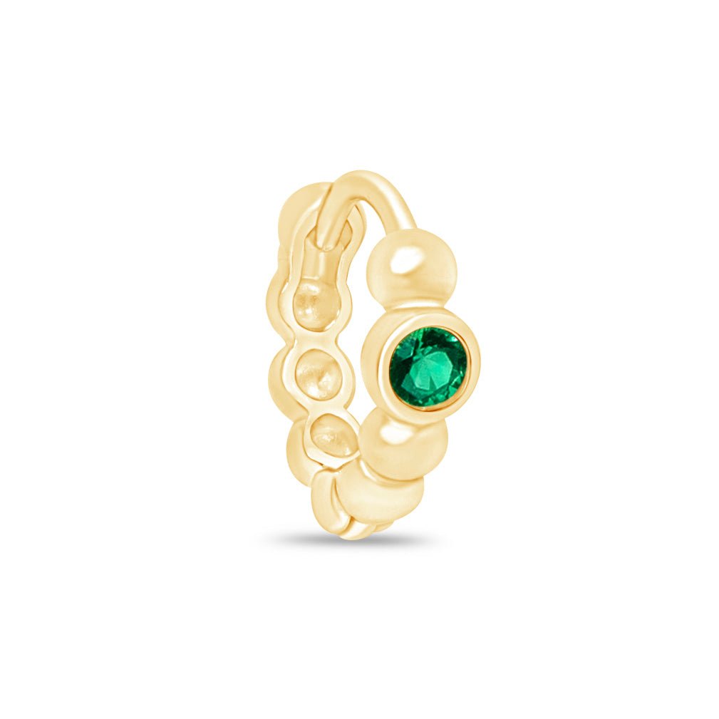14K Solid Yellow Gold Emerald Beaded Hoop Earrings – Elegant Jewelry for Women, Perfect for Parties, Weddings & Everyday Wear