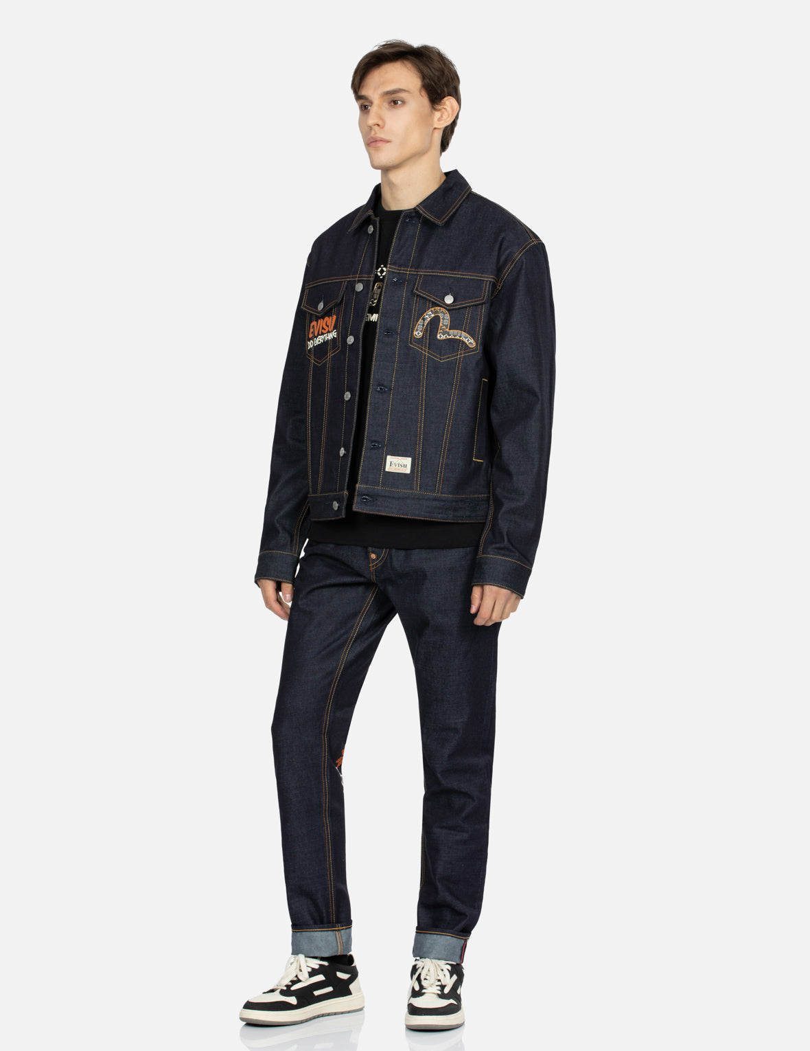Kumadori Daruma Print Relax Fit Denim Jacket - Stylish Japanese Streetwear for Men & Women | Perfect for Casual Outfits, Festivals & Urban Fashion