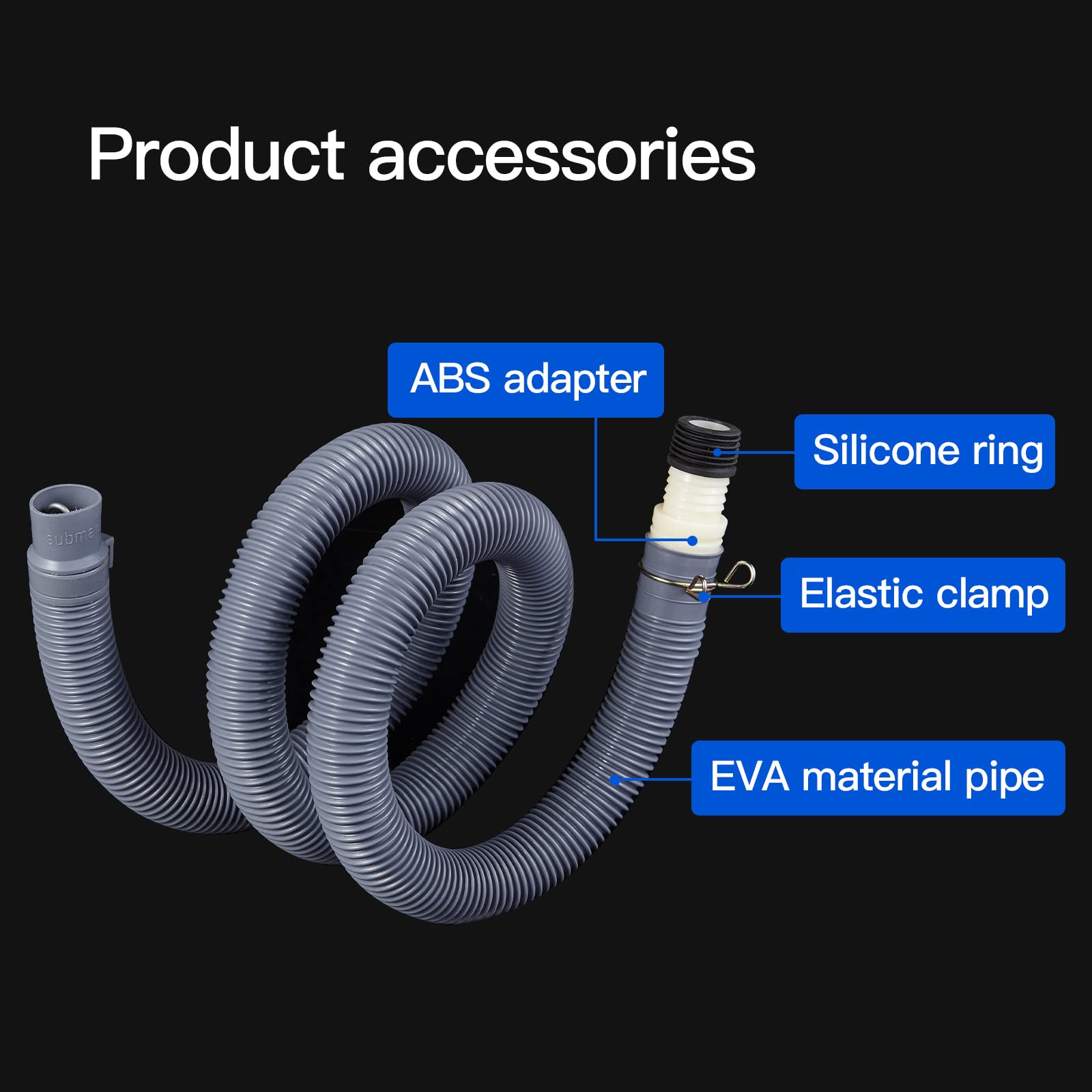 Universal Dishwasher & Washing Machine Drain Hose Extension Kit - 3.2ft Gray EVA Material with Fixing Clip & Adapter - Perfect for Kitchen, Laundry Room & RV Use
