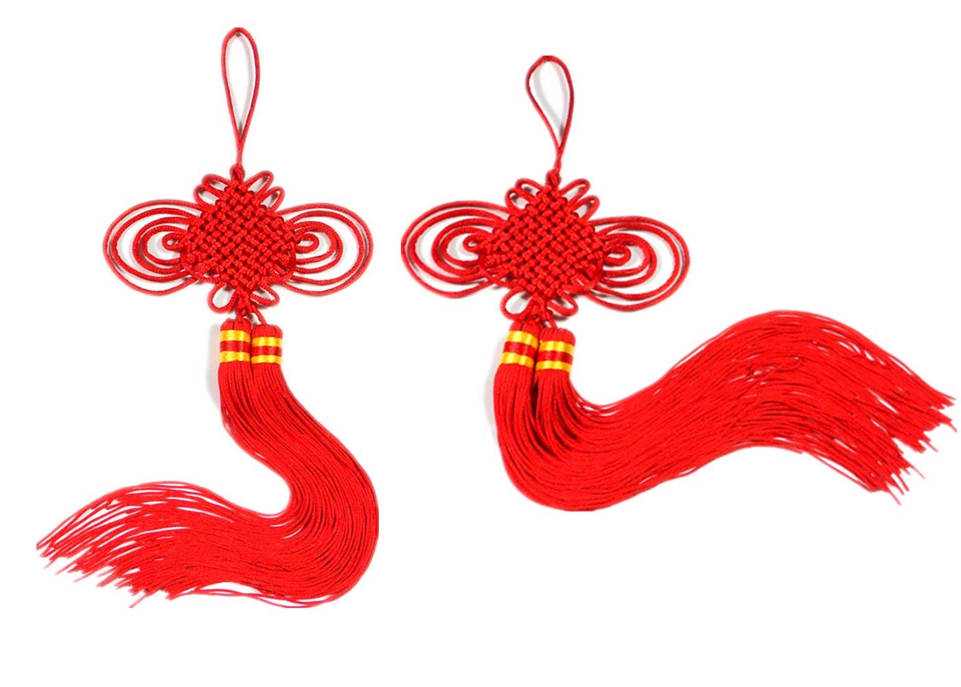 2pcs Red Handmade Chinese Knot Tassels - Traditional New Year Decorations with Satin Silk for Home, Wedding & Festival Decor | Perfect for Chinese Spring Festival, Christmas & Wall Hanging Decorations