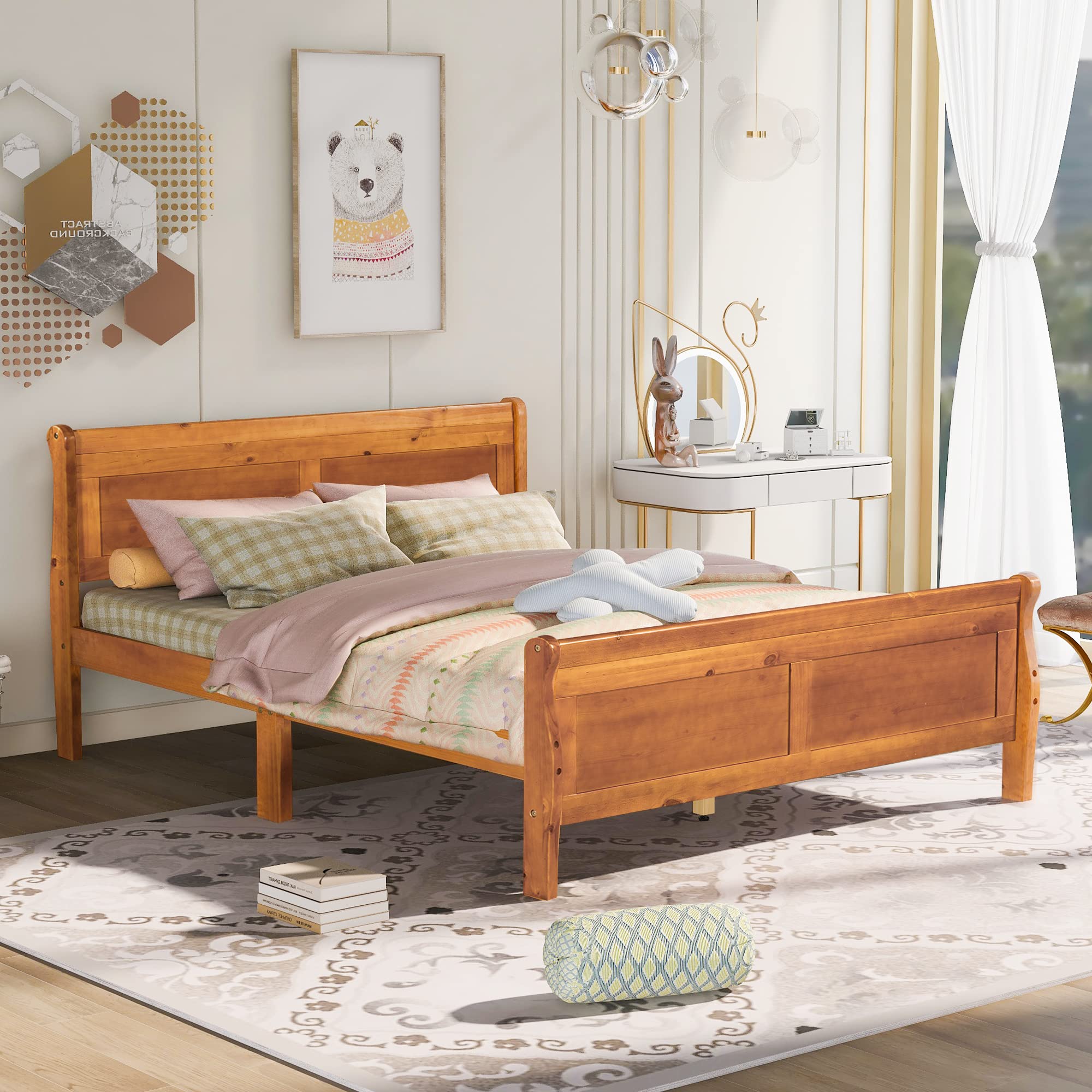 Harper & Bright Designs Queen Size Wooden Platform Bed Frame with Headboard & Slats - No Box Spring Needed - Sturdy Support Legs for Bedroom, Guest Room & Dorm