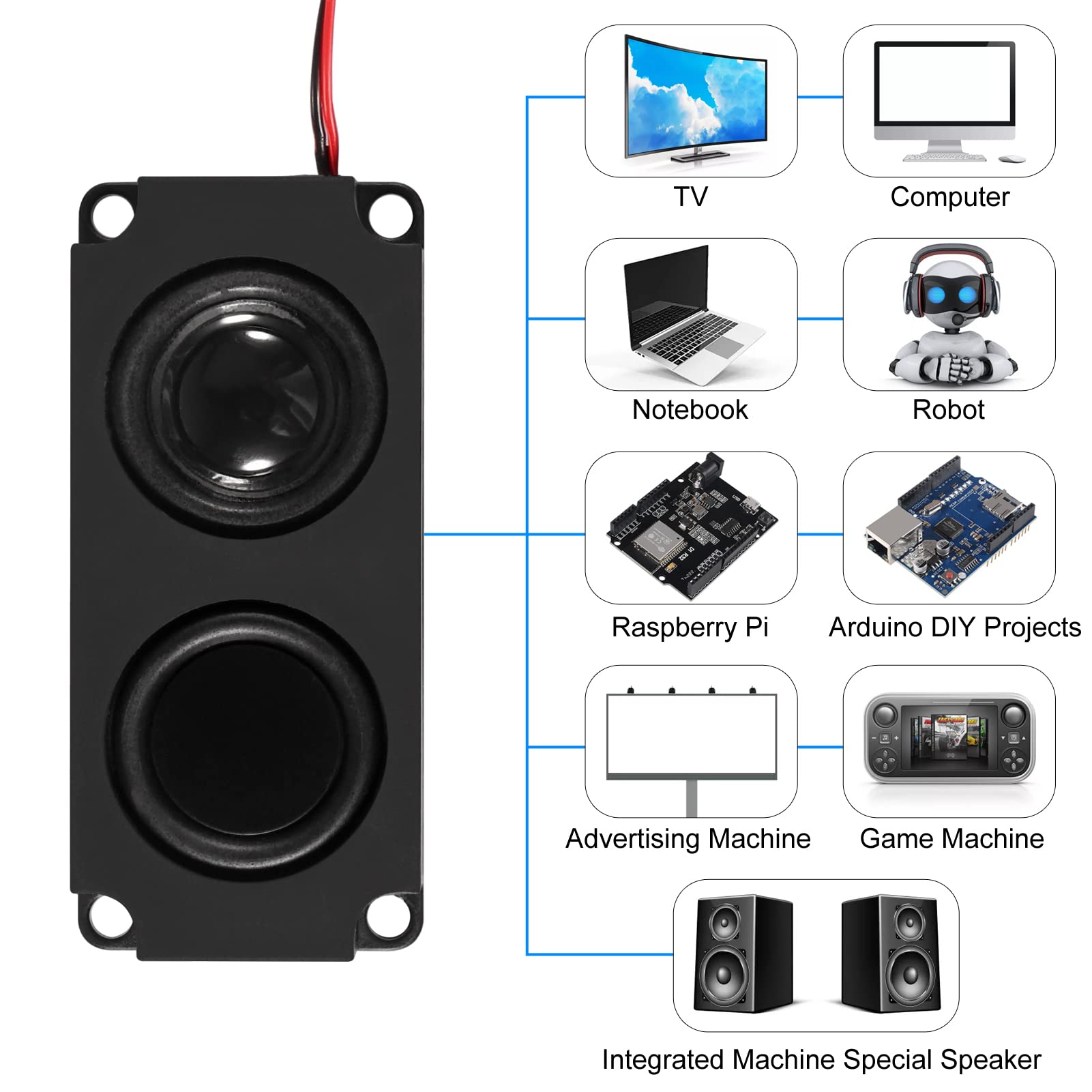 4PCS 5W 8 Ohm Mini Full-Range Speakers with JST-PH2.5mm-2 Pin Interface - Compatible with Arduino, DIY Electronics Projects - Perfect for Advertising Machines, Home Audio & DIY Prototyping