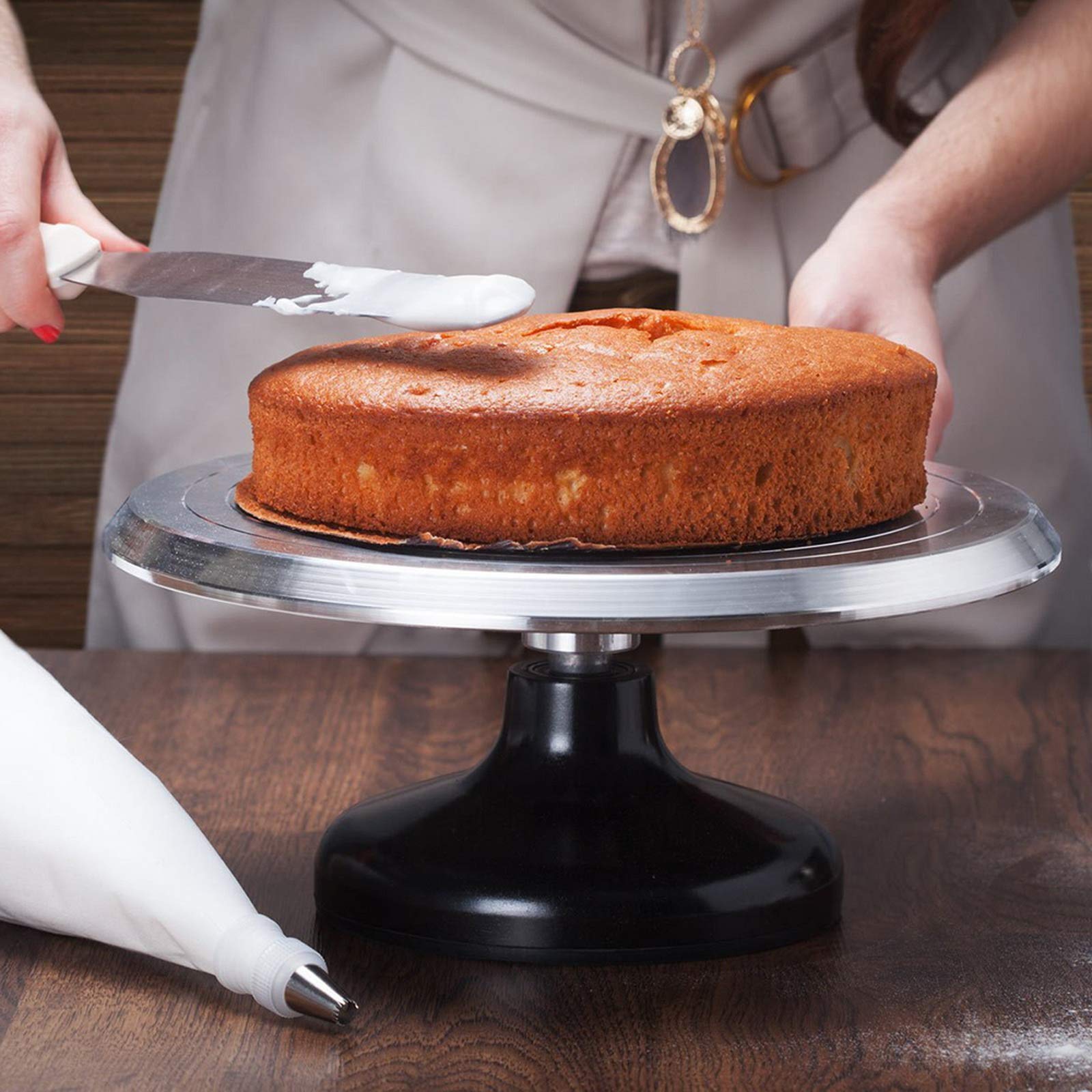 12 Inch Aluminum Cake Stand Turntable - Food Grade Alloy, 7.5