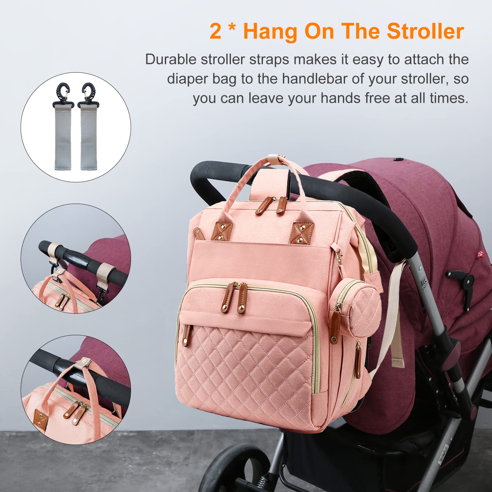**Waterproof 3-in-1 Diaper Backpack with Foldable Changing Pad – Large Travel Diaper Bag for Baby Boys & Girls (Peach Pink) – Perfect for Daycare, Travel & On-the-Go Parents**