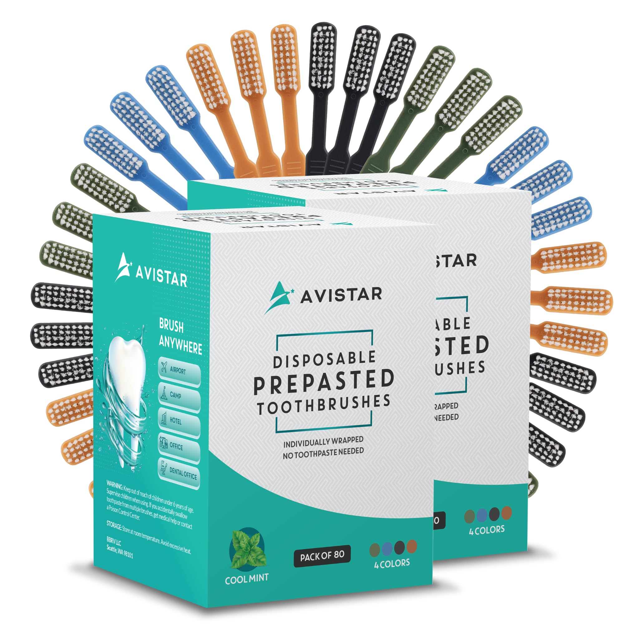160 Individually Wrapped Prepasted Disposable Toothbrushes with Built-in Toothpaste - Single Use Travel Toothbrushes for Camping, Hotels, Airbnb Guests & Emergency Kits | Portable Waterless Oral Care Solution for On-the-Go Hygiene