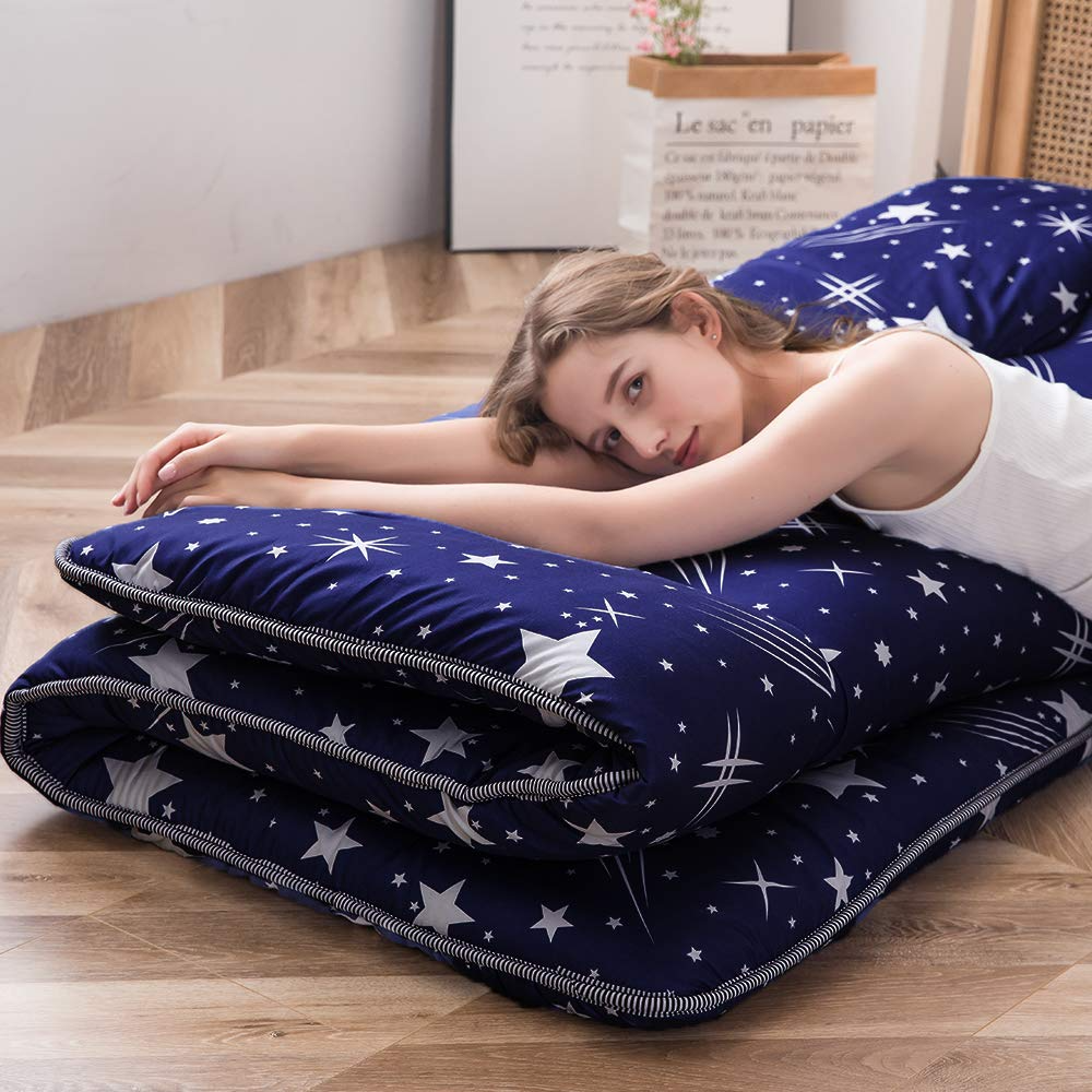MAXYOYO Navy Starry Sky Japanese Floor Futon Mattress - Comfortable Foldable Sleeping Mat for Living Room, Guest Room & Travel - Perfect for Lounging, Sleepovers and Camping