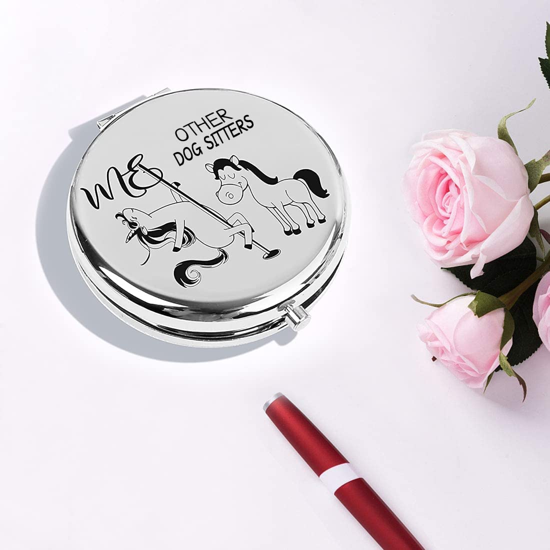 Dog Sitter Gift Set - Cute Zipper Makeup Bag, Travel Toiletry Pouch & Compact Mirror | Perfect Thank You Gift for Pet Caregivers | Great for Dog Walking, Pet Sitting & Grooming Professionals