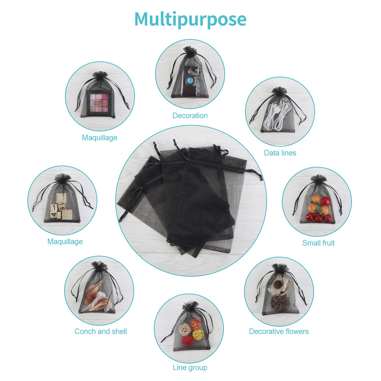 Hopttreely 100PCS 4x6 Inch (10x15cm) Black Organza Drawstring Gift Bags - Elegant Wedding Party Favor Pouches, Jewelry Bags for Christmas, Birthday & Special Occasions | Perfect for Wedding Favors, Bridal Showers, Baby Showers & Holiday Gifting