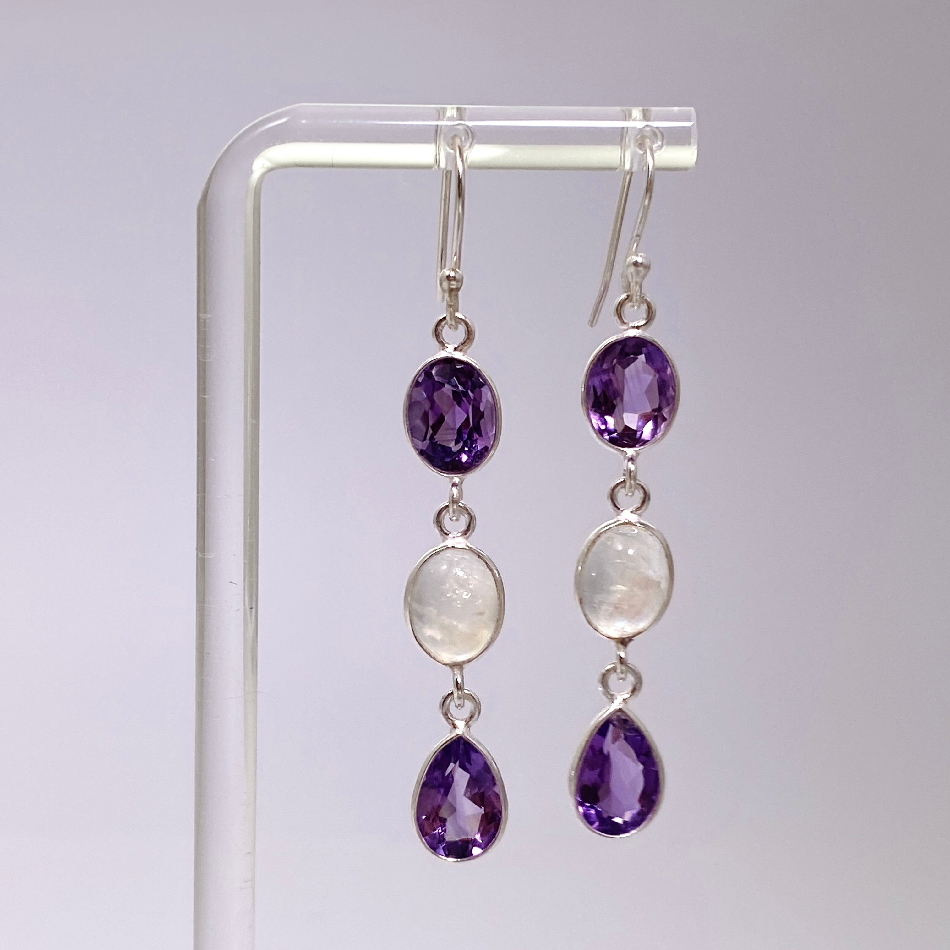 Amethyst and Moonstone Multi-Stone Earrings F190 - Elegant Handmade Jewelry for Women, Perfect for Parties, Weddings & Gifts