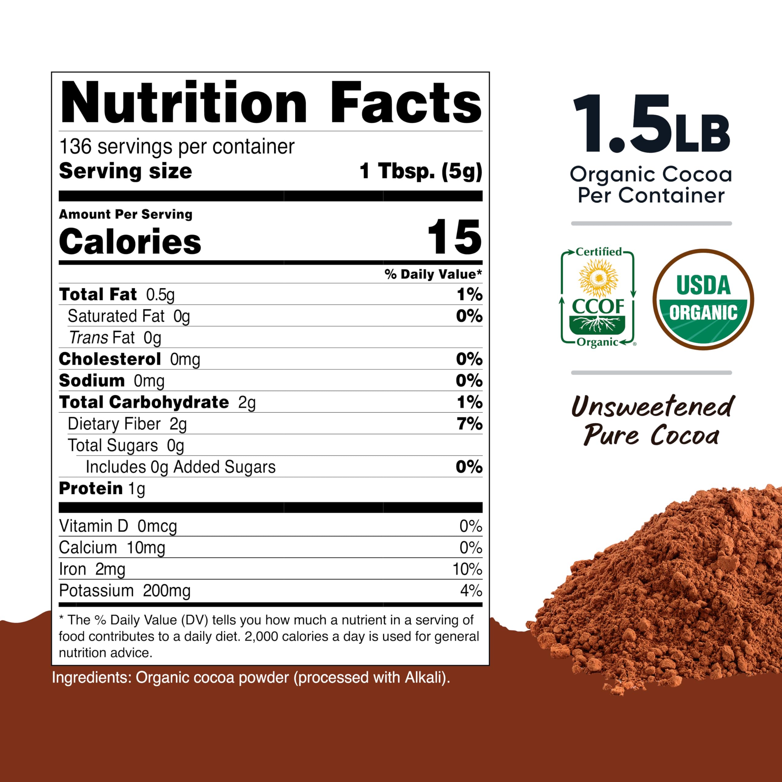 Nutricost Organic Cocoa Powder 1.5lb - Non-GMO, Gluten Free, Vegan Baking Cocoa for Desserts, Smoothies & Hot Chocolate | Pantry-Stable Superfood for Baking & Cooking