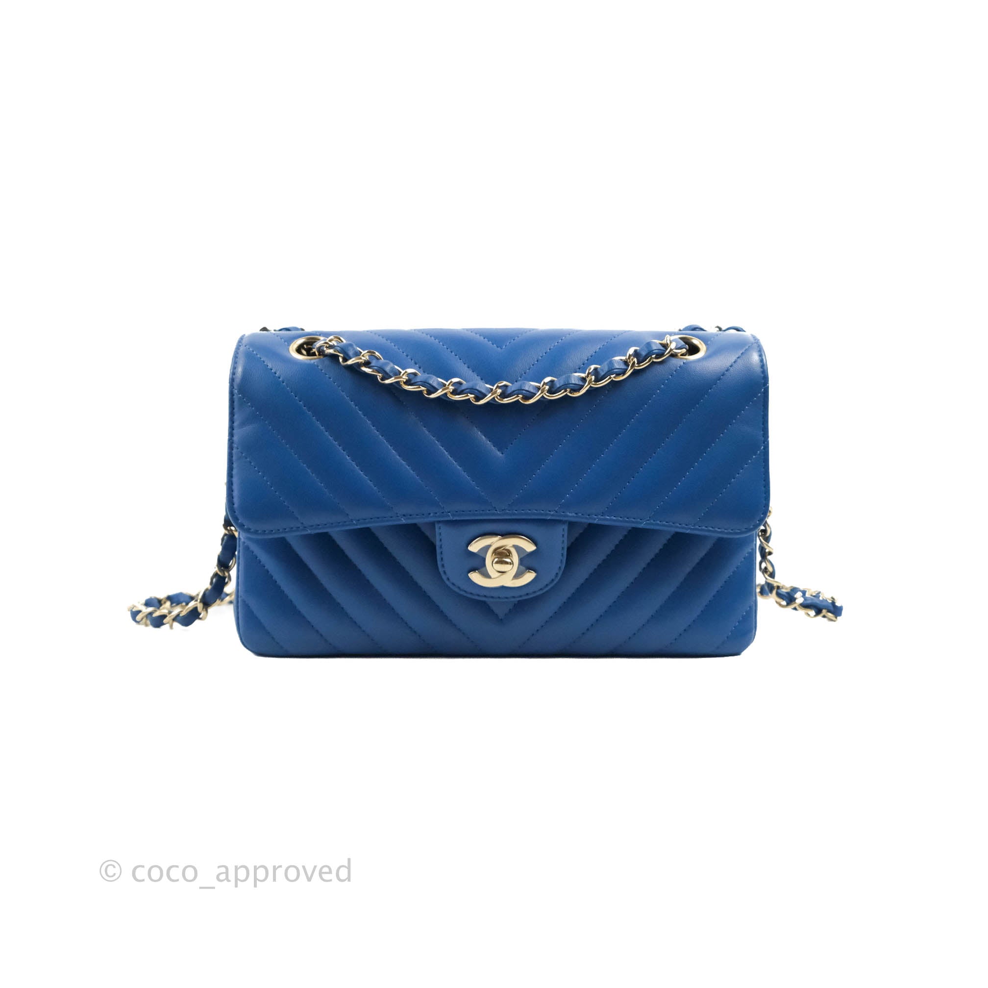 Chanel Classic Chevron Small Double Flap Bag in Blue Lambskin Leather with Gold Hardware - Luxury Crossbody Purse for Women, Perfect for Evening Events & Date Nights