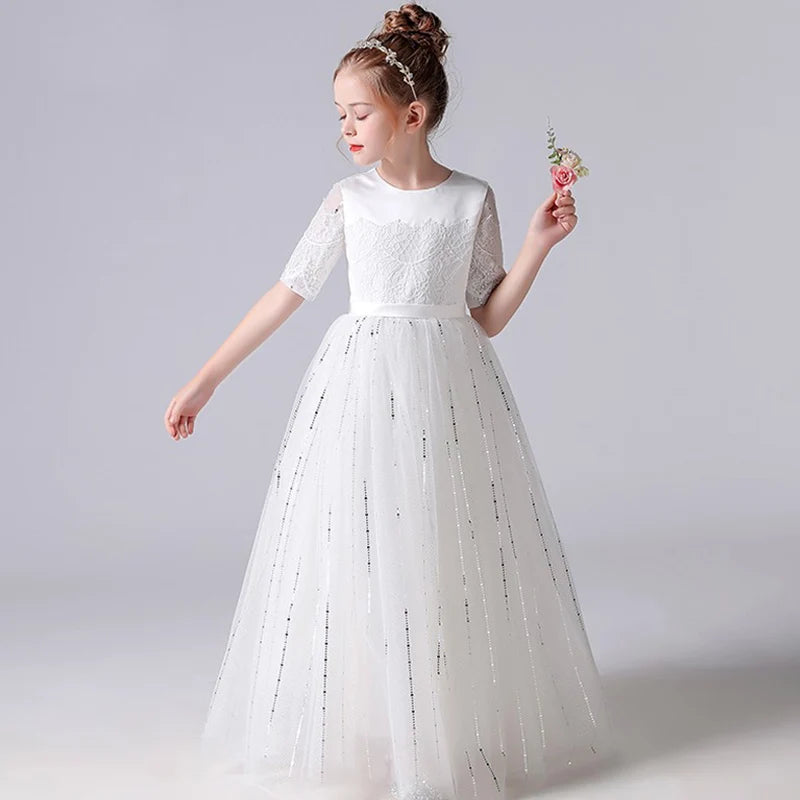 Sparkly Tulle First Communion Dress for Girls - Elegant Junior Bridesmaid Princess Gown for Church, Baptism & Special Occasions