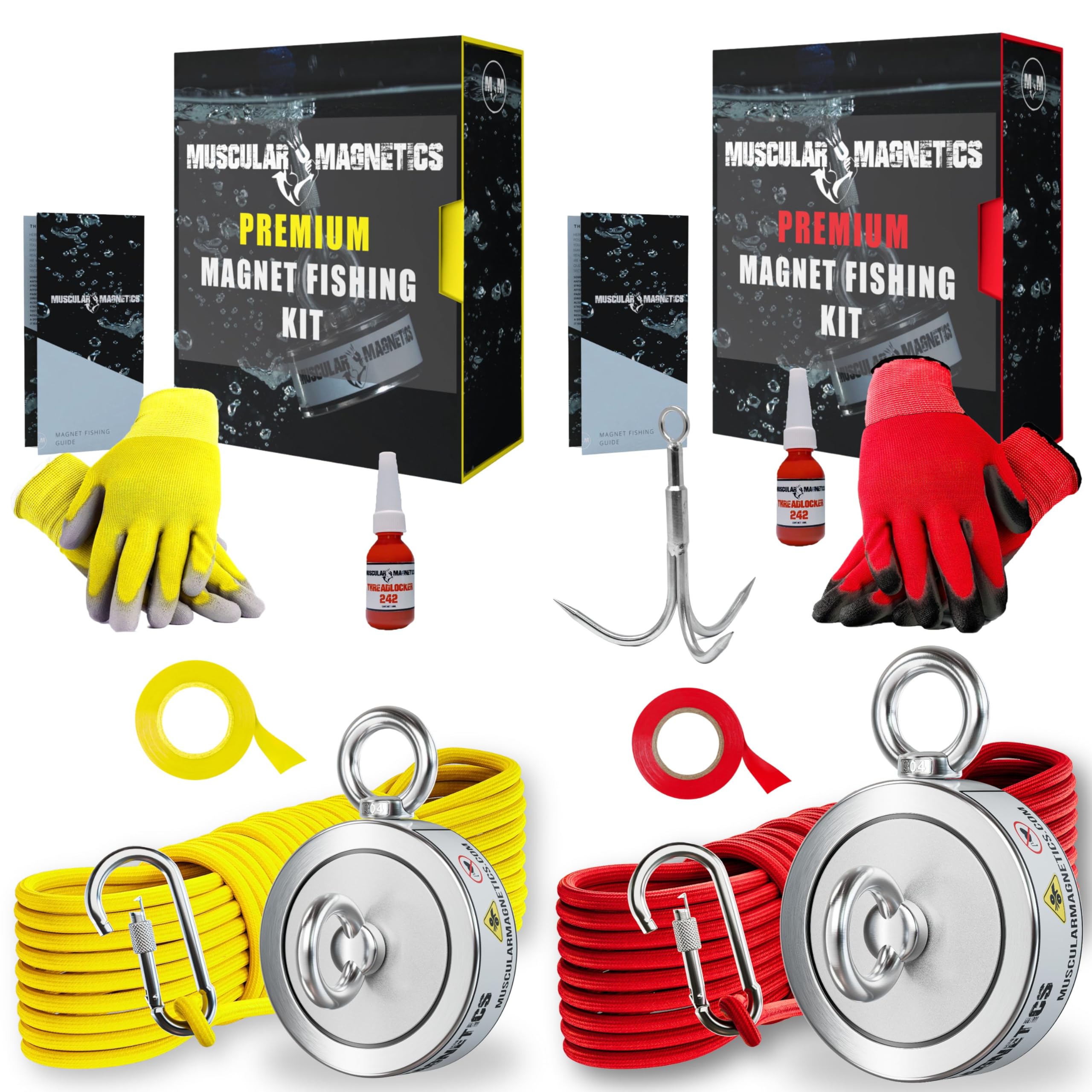 2625 lb & 1000 lb Double Sided Neodymium Fishing Magnet Bundle - 2 Complete Magnetic Fishing Kits for Salvage, Treasure Hunting in Rivers, Lakes & Oceans | Perfect for Underwater Metal Detection, Magnet Fishing & Recovery Operations