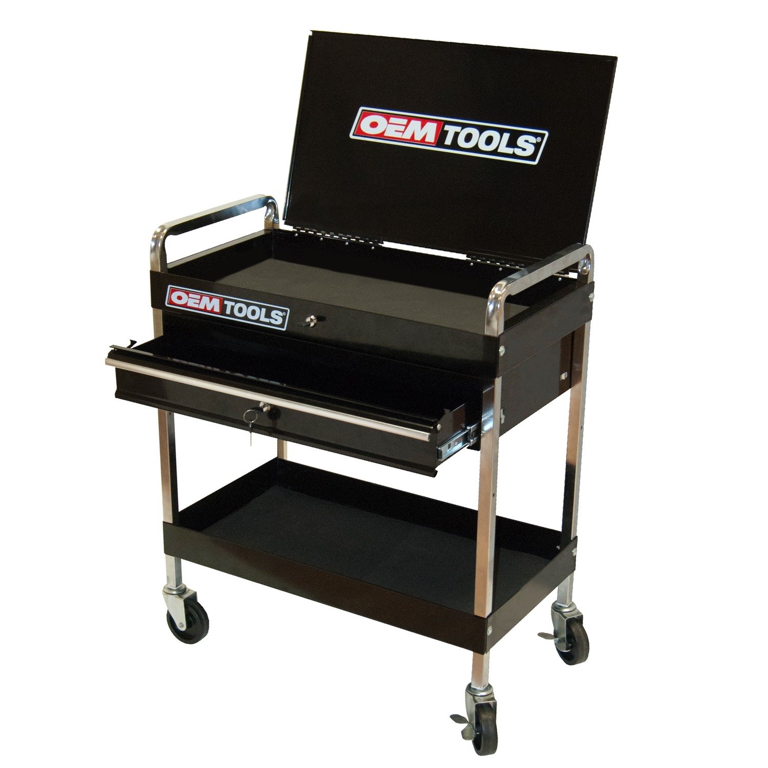 OEMTOOLS 24961 Heavy Duty Service Cart with Locking Lid & Drawer - Professional Tool Storage for Mechanics, Auto Shops & Garage Organization