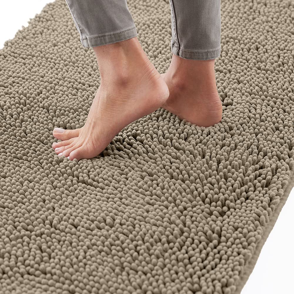 Gorilla Grip Non-Slip Bath Rug 30x20 Inch - Ultra Soft Absorbent Chenille Shower Mat with Quick Dry Microfiber & Rubber Backing - Machine Washable Bathroom Floor Mat for Shower, Tub, and Vanity Areas - Beige Decor