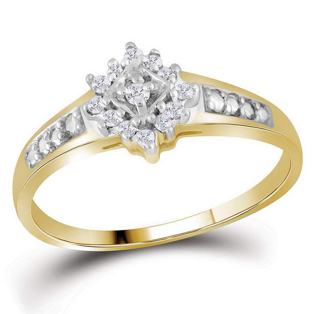 Dazzlingrock 10K Yellow Gold Round Diamond Cluster Ring for Women - 1/10 CTW | Elegant Wedding, Engagement, Anniversary Gift Jewelry