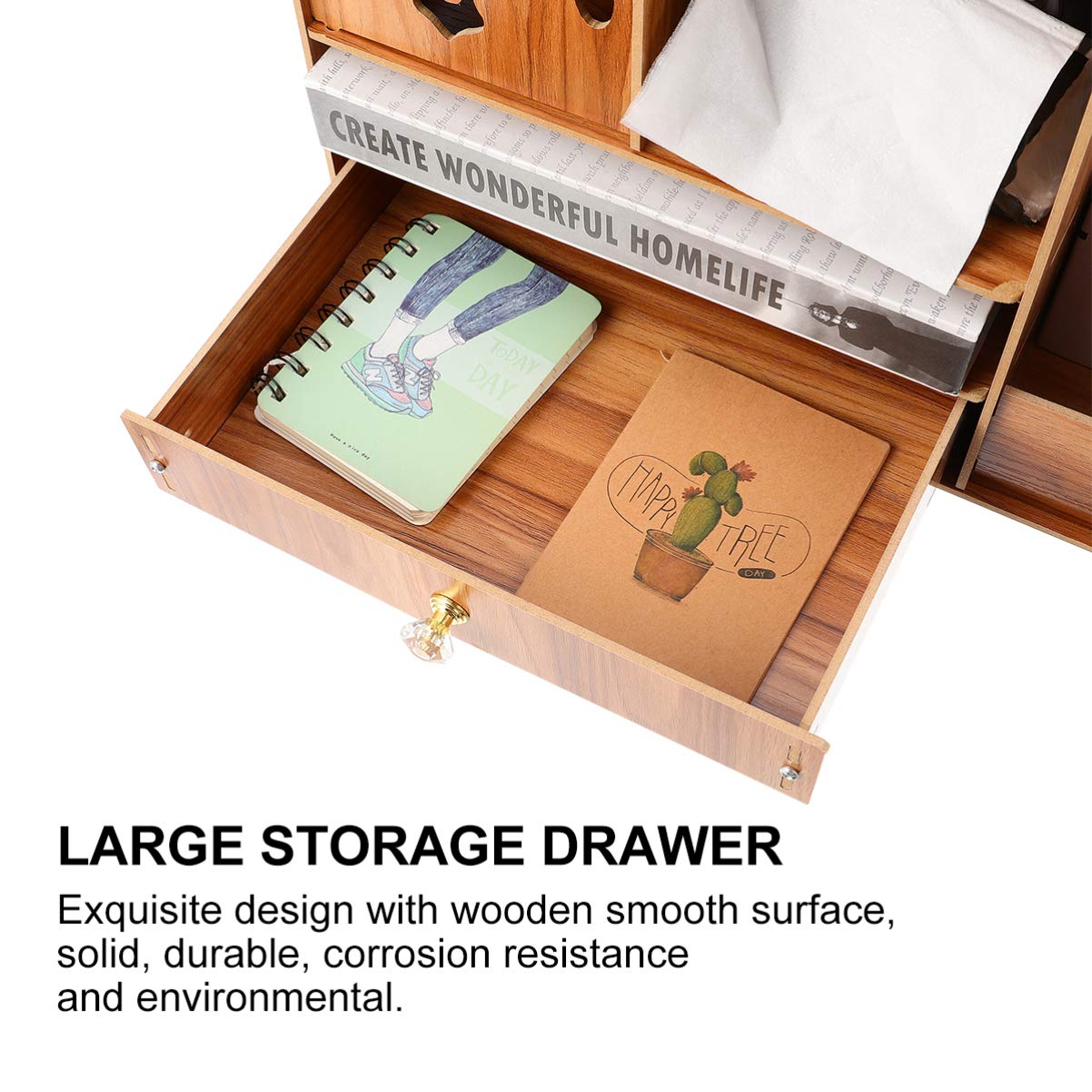 DOITOOL Wooden Desktop Storage Box - File Organizer, Bookshelf & Office Supplies for Paper Files, Books & Documents - Perfect for Home Office, Study & Workspace Organization