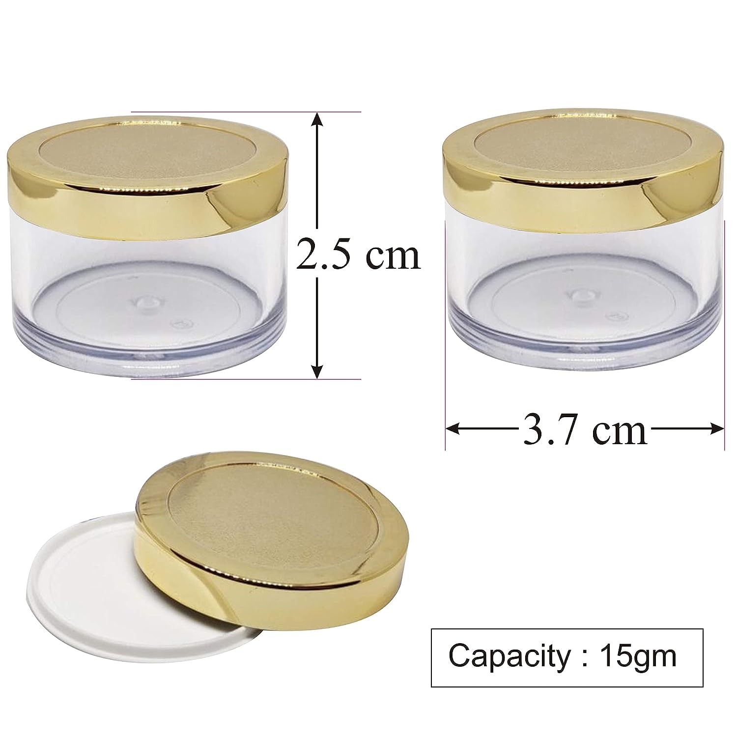 Premium Gold Lid Cosmetic Jars - 15g (8 Pack) for Lip Balm, Cream, Skincare - Ideal for DIY Beauty, Travel & Gift Packaging