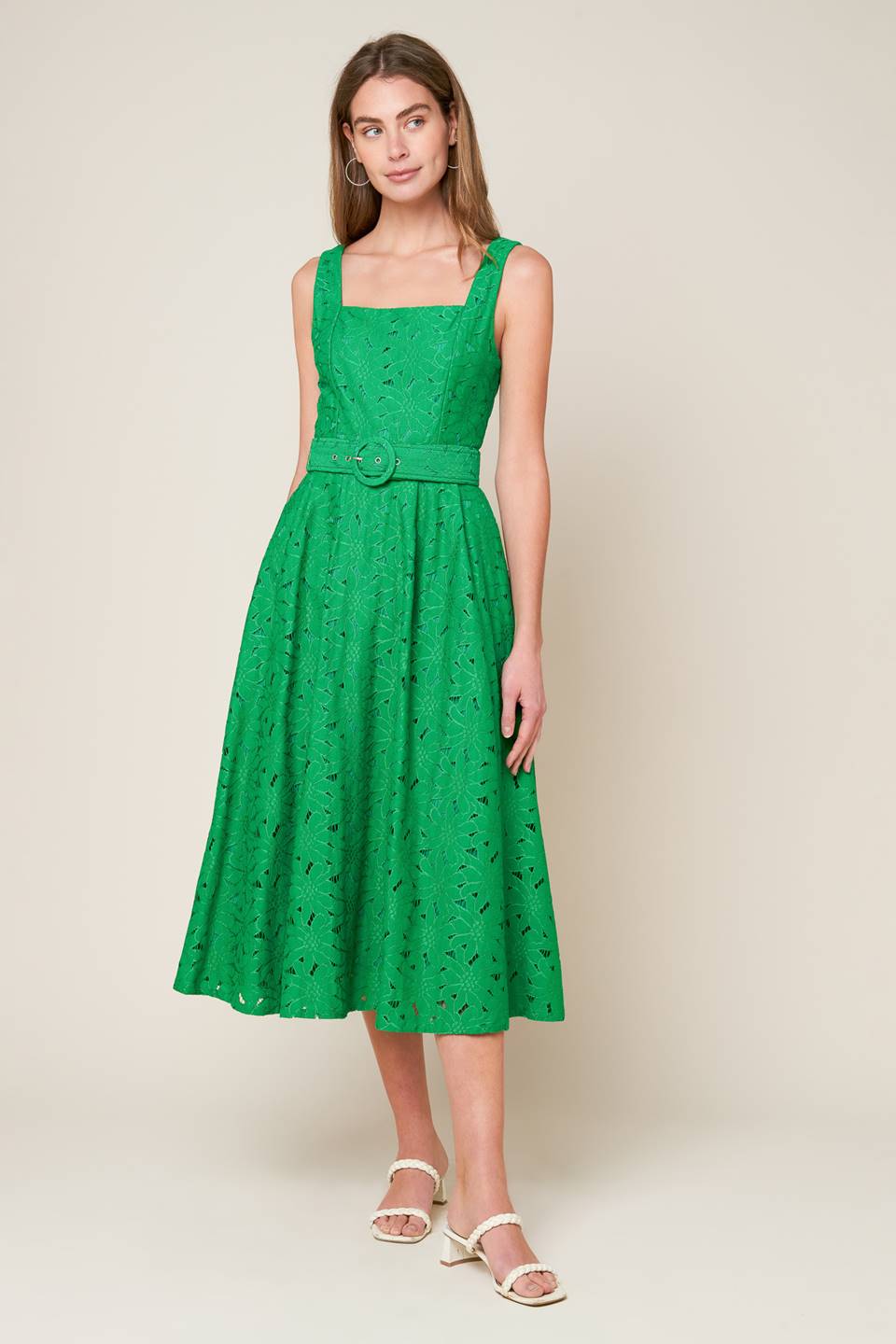 DAFFODILS & DAYDREAMS Woven Lace Midi Dress - Elegant Floral Summer Dress for Women, Perfect for Garden Parties, Weddings & Date Nights