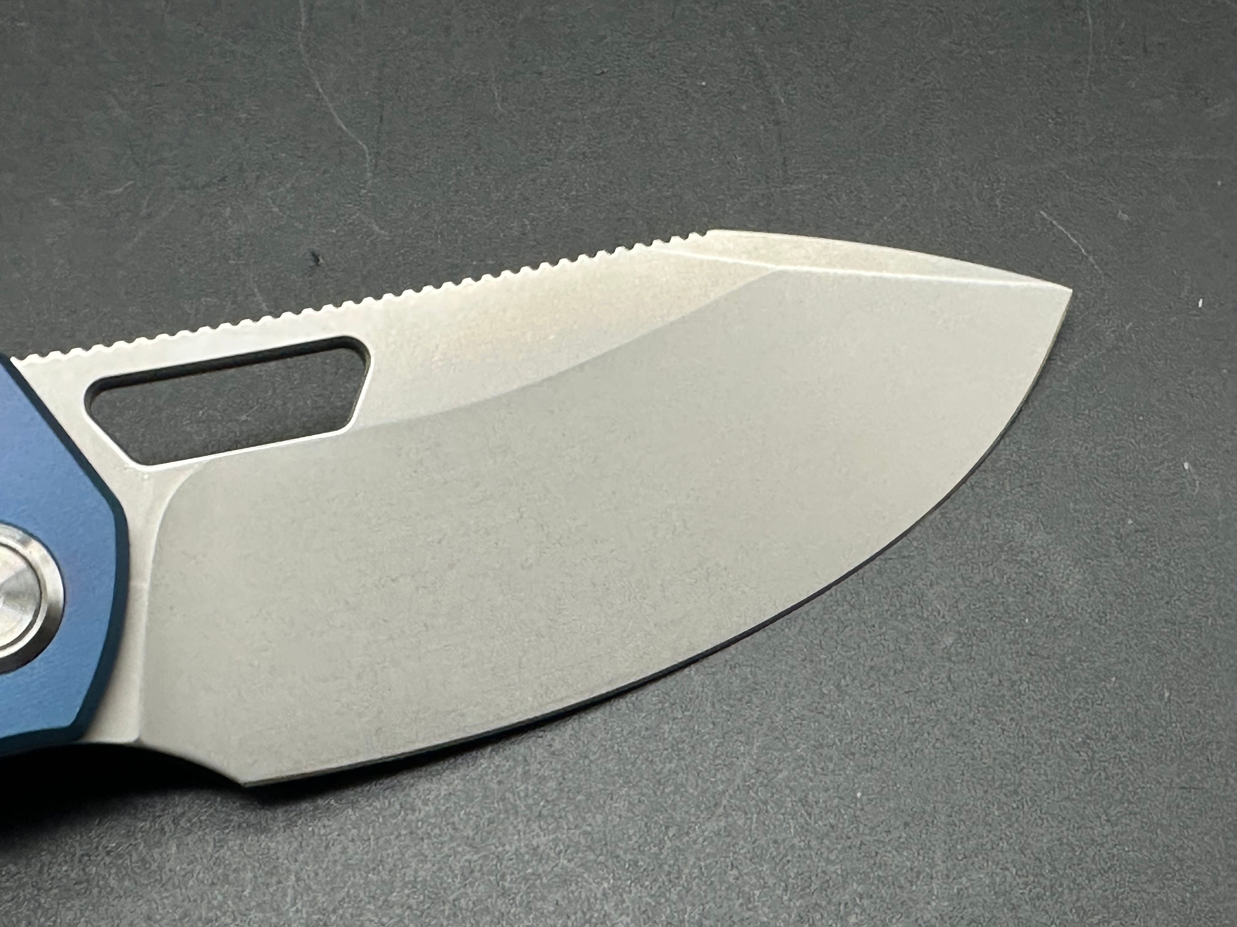 DIVO KNIVES GROWLER V2 Pocket Knife - Blue Aluminum Handle, Sandwashed 154CM Steel, Plain Edge - EDC, Camping, Outdoor Survival Tool
