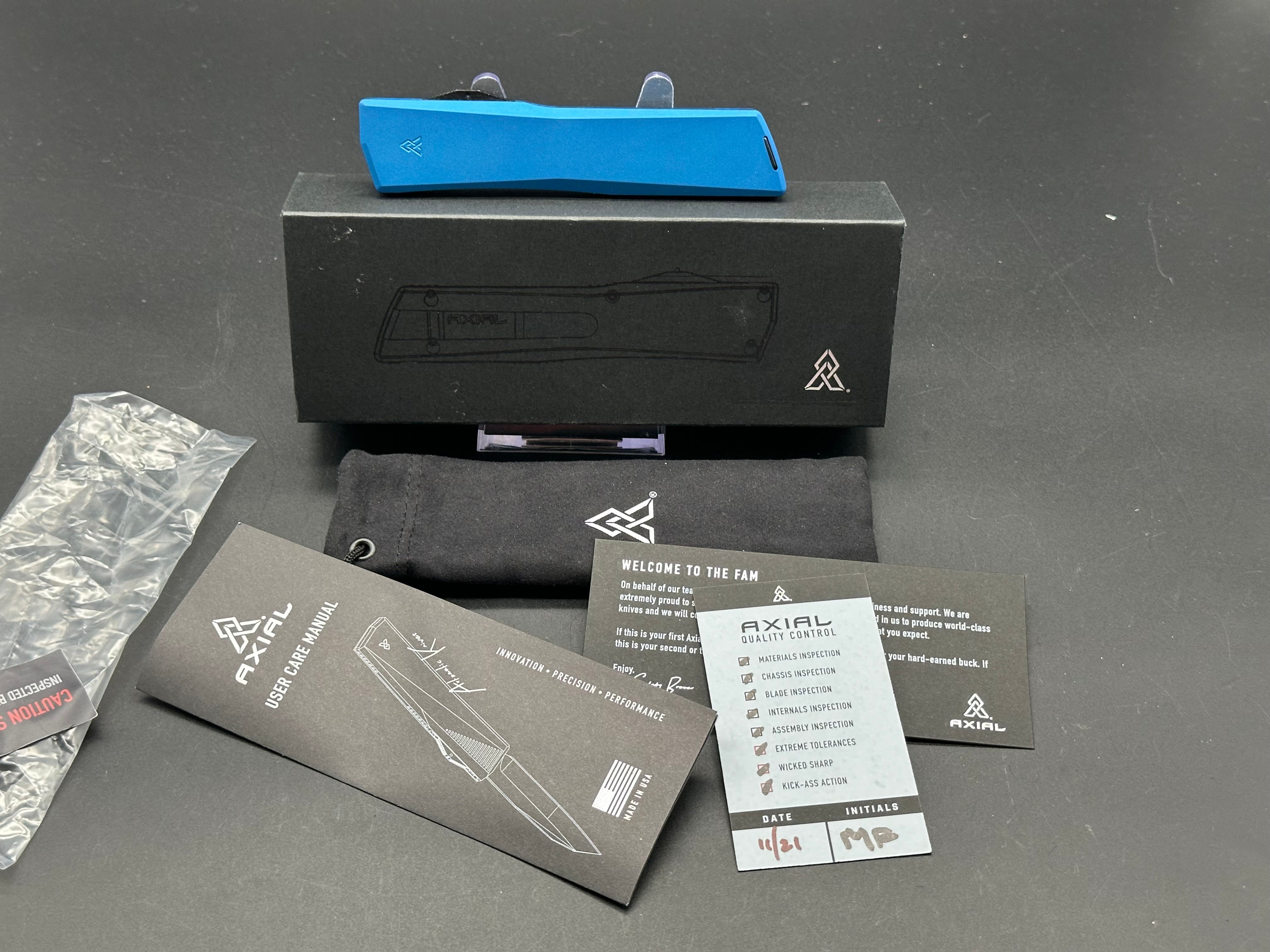 Axil Shift Blue Aluminum S35VN Out-The-Front Knife - EDC, Tactical & Outdoor Survival Tool