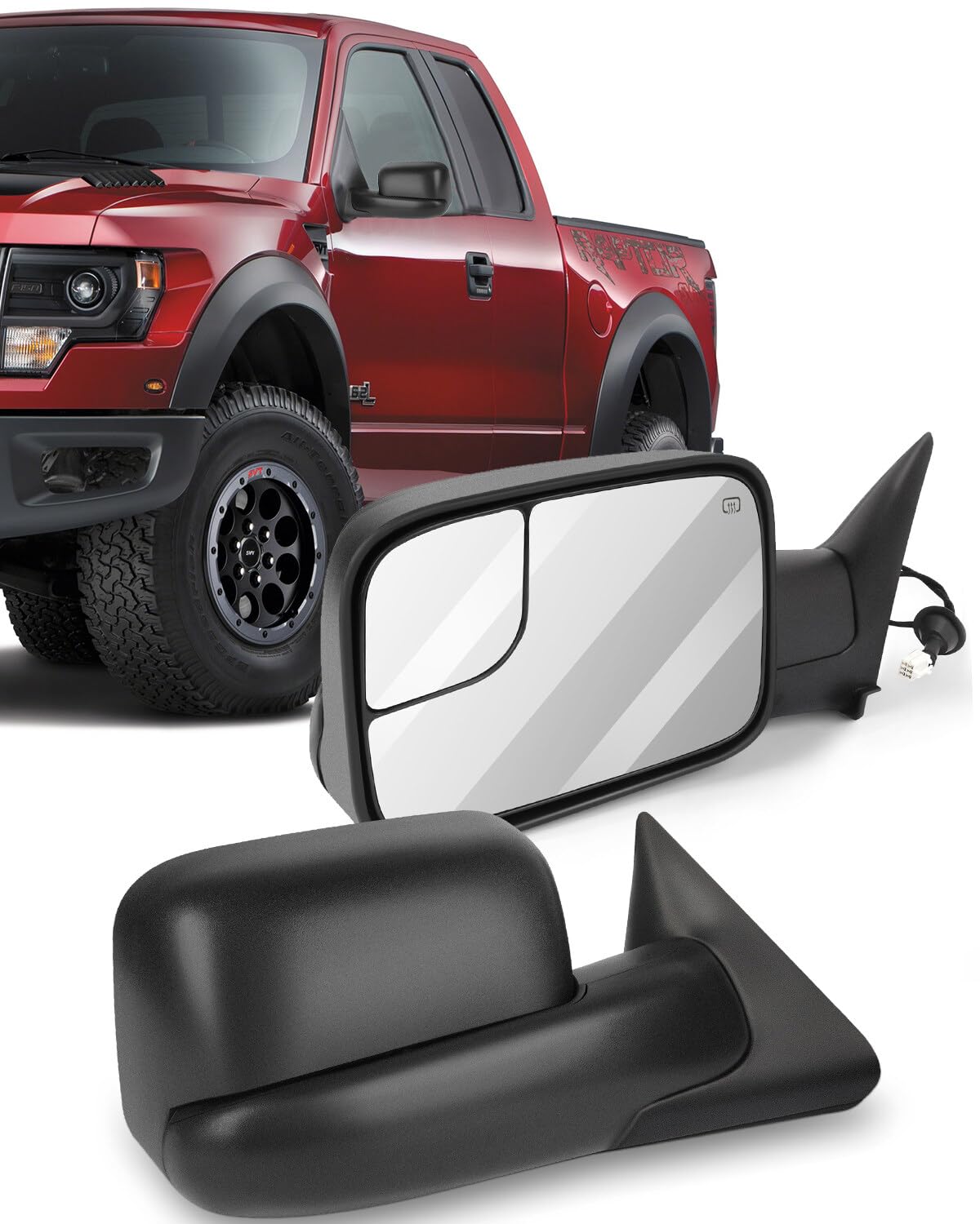 ECCPP Towing Mirrors Pair - Replacement Side Mirrors for 1998-2001 Dodge Ram 1500 & 1998-2002 Ram 2500/3500 Pickup Trucks - Manual Folding Flip-Up Design in Textured Black - Perfect for Towing, Off-Roading & Heavy-Duty Use