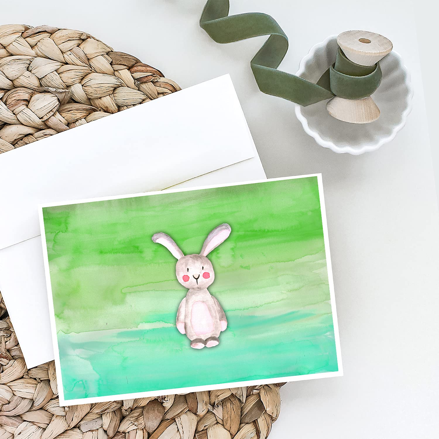 Whimsical Bunny Rabbit Watercolor Greeting Cards - Pack of 8 Blank A7 Note Cards (5x7 inches) with Envelopes - Perfect for Easter, Birthday Wishes & Thank You Notes
