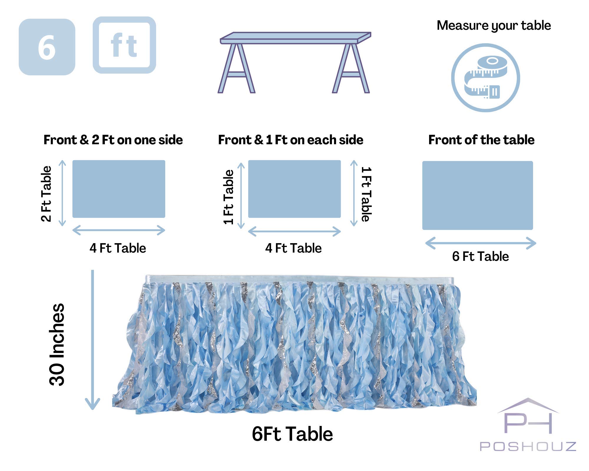 6Ft Blue Tutu Table Skirt with Double Layer Satin & Sequin Trim - Perfect for Birthday Parties, Baby Showers, Gender Reveals, Dessert Tables & Frozen Themed Events - Elegant Party Decoration for Weddings, Banquets & Special Celebrations