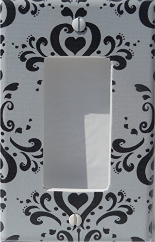 Elegant Black and Gray Damask Light Switch Plate Cover - Decorative Outlet Cover for Nursery, Bedroom, and Living Room Wall Decor - Rocker Style Switch Plate for Home and Office Use