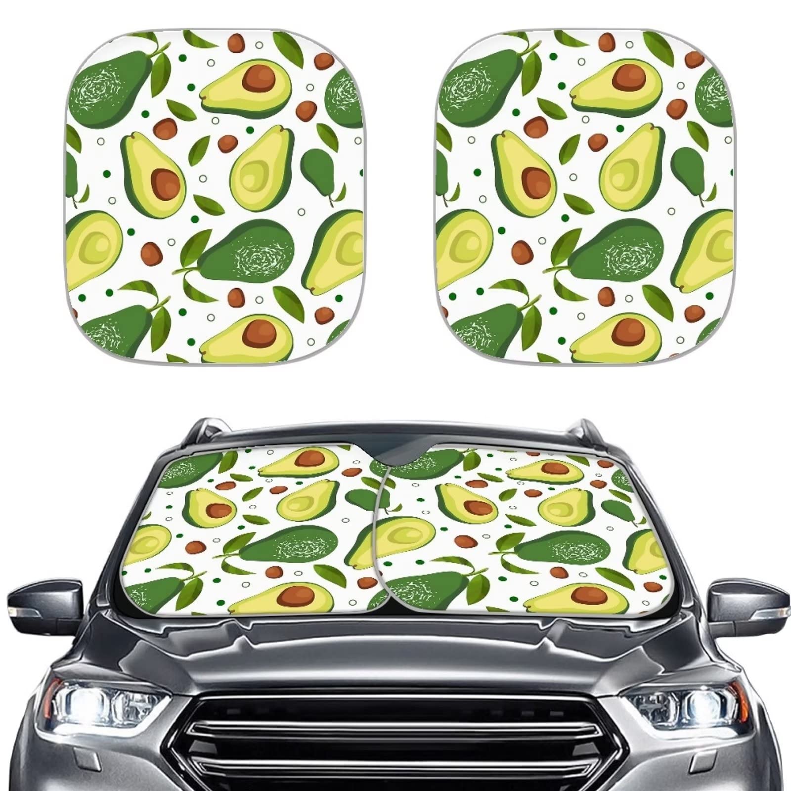 Forchrinse 2-Piece Foldable Avocado Windshield Sun Shade for Cars - UV Protection Sun Shield for Front Windshield, Universal Fit for Most Vehicles - Perfect for Summer Driving, Road Trips & Parking Protection
