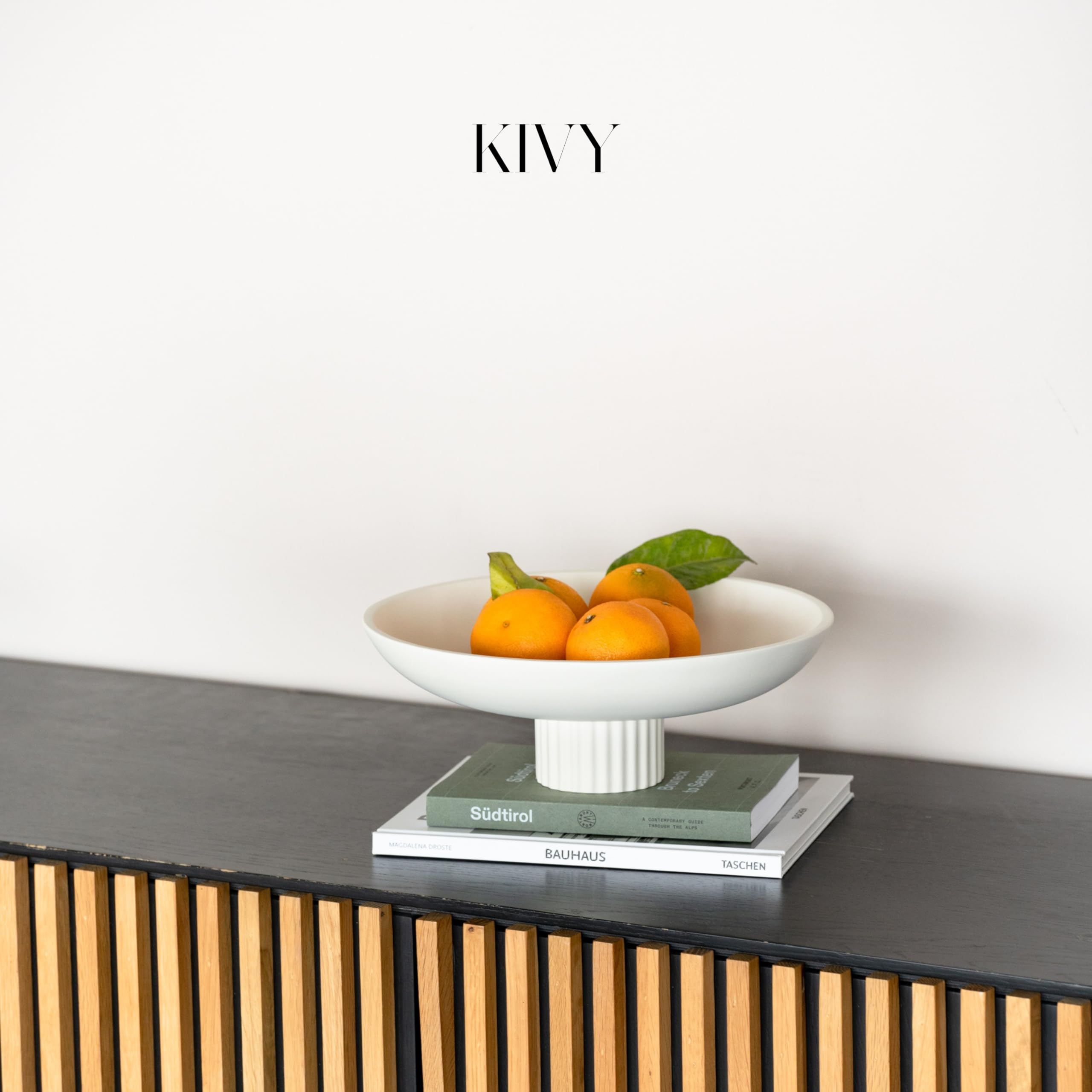 KIVY Large White Concrete Fruit Bowl – Modern Pedestal Decorative Bowl for Kitchen Counter, Entryway Table & Home Decor | Perfect for Displaying Fruits, Keys & Decorative Items