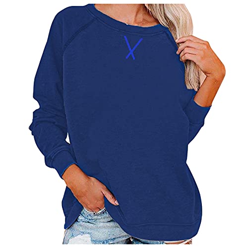 FMCHICO Women's Casual Crewneck Sweatshirt - Printed Loose Fit Soft Long Sleeve Pullover Top for Everyday Wear, Lounge & Street Style Outfits