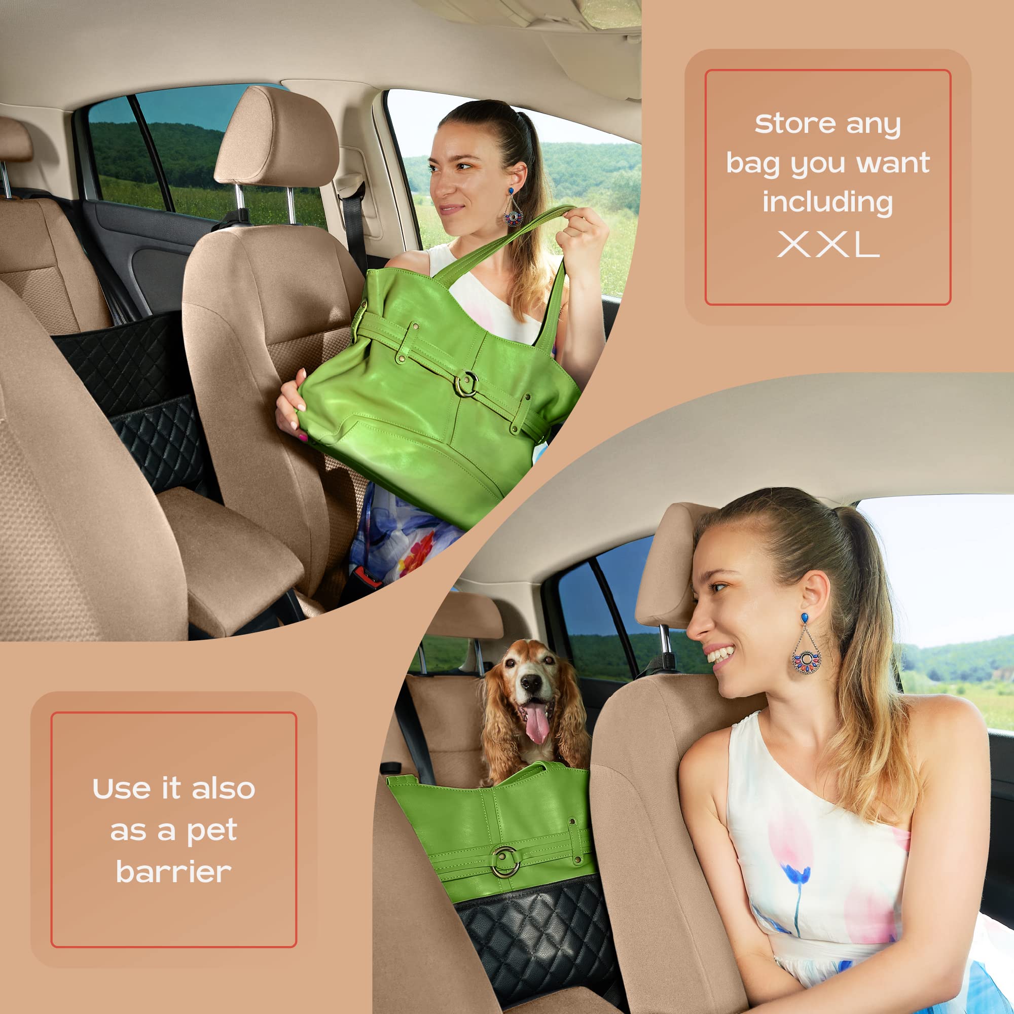 VERRO Car Purse Holder - 2 Hooks, Black, X-Large | Seat Gap Organizer for Handbags & Totes | Perfect for Road Trips, Commuting & Shopping