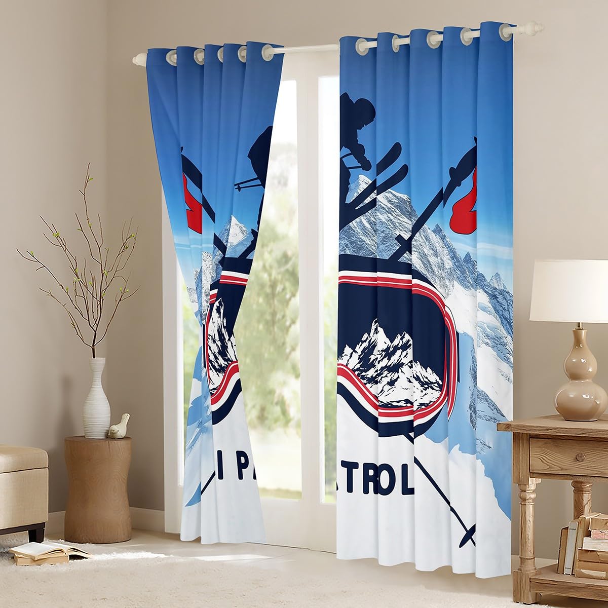 Erosebridal Winter Skiing Window Curtain Panels Set - 38x45 Inch Snow Mountain Design for Kids, Teens & Adults | Boys Girls Ski Sport Bedroom Decor | Thermal Insulated Blackout Drapes for Living Room, Nursery & Dorm
