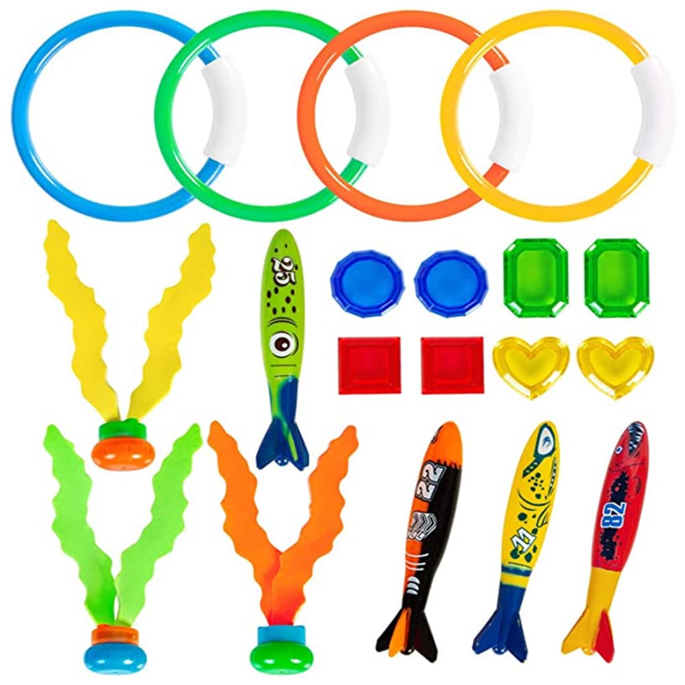 oAutoSjy 19-Piece Diving Toys Set for Kids Ages 6-10 - Fun Swimming Pool Toys for Boys & Girls with Storage Bag - Includes Underwater Treasures, Diving Rings, Torpedoes & Sea Grass - Perfect for Summer Water Play, Pool Parties & Beach Activities