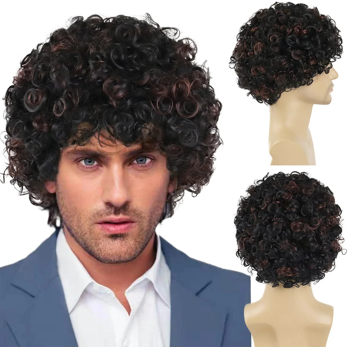 Men's Afro Wigs - Synthetic Curly Hair Wig with Big Volume for Halloween Costume, Cosplay, Bob Bombshell Hairstyle | Perfect for Parties, Themed Events & Costume Performances