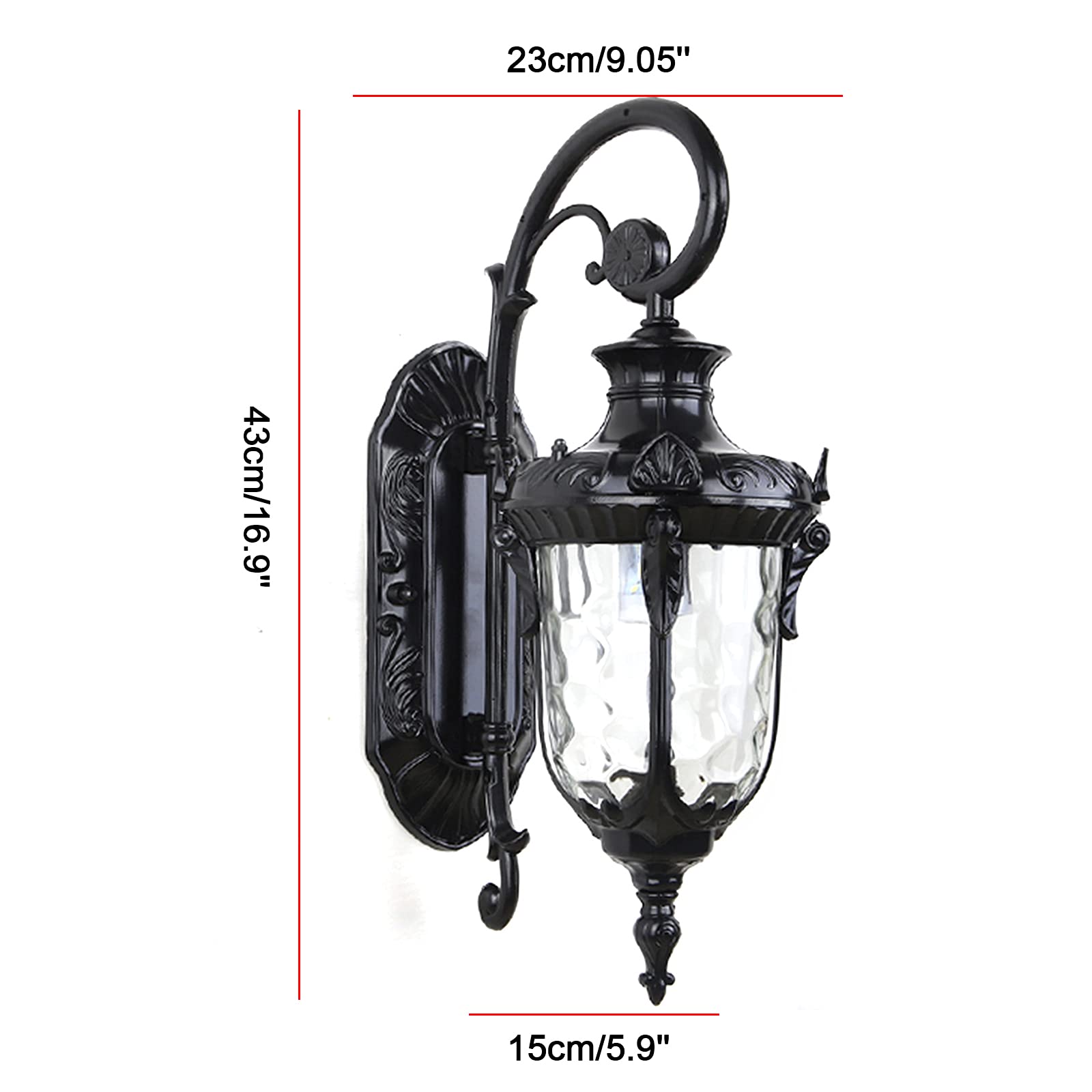 TFCFL Outdoor Industrial Wall Light Fixtures - Waterproof Exterior Wall Sconce with Hammered Glass Shade, Black Porch Lights for House, Barn, Garage & Patio Lighting