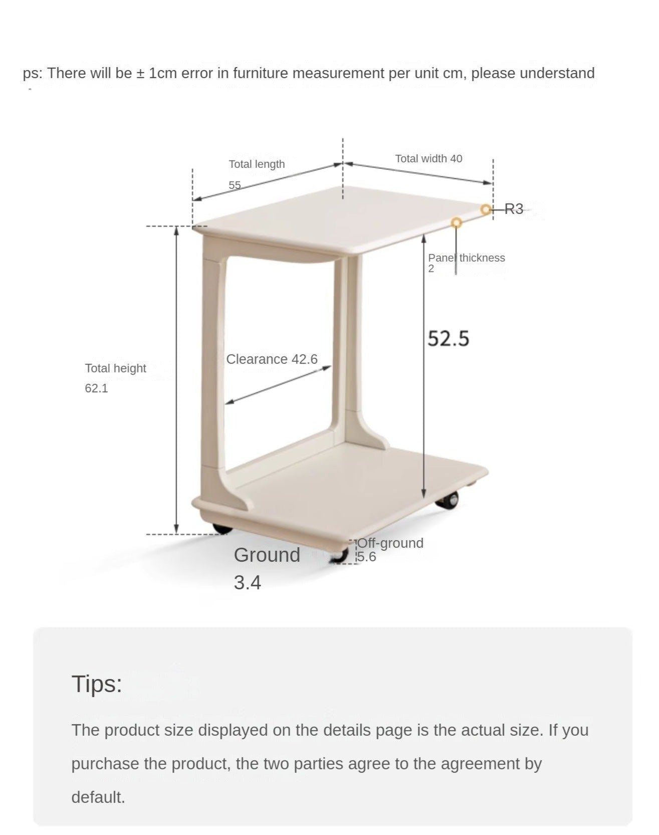 Birch Solid Wood Mobile Side Table - Lightweight Rolling End Table for Living Room, Bedroom, or Office - Perfect for Small Spaces and Easy Mobility